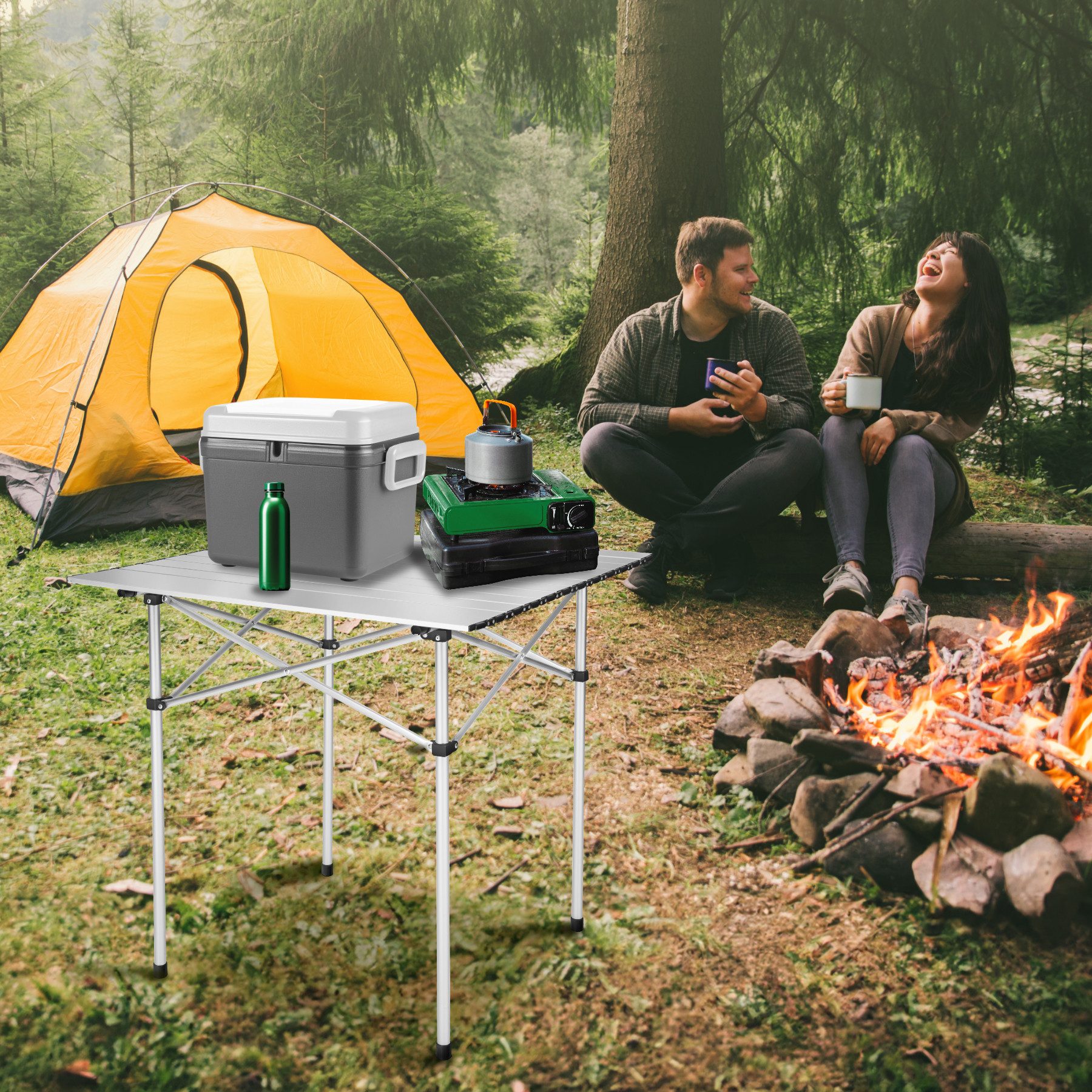 tectake Campingtisch Aluminium-Camping-Klapptisch, 70 x 70 x 70 cm, lässt sich klappen (Outdoor-Tisch, 1-St., in grau), Wetterbeständig, bodenschonende Kunststoffkappen, mit Tragetasche