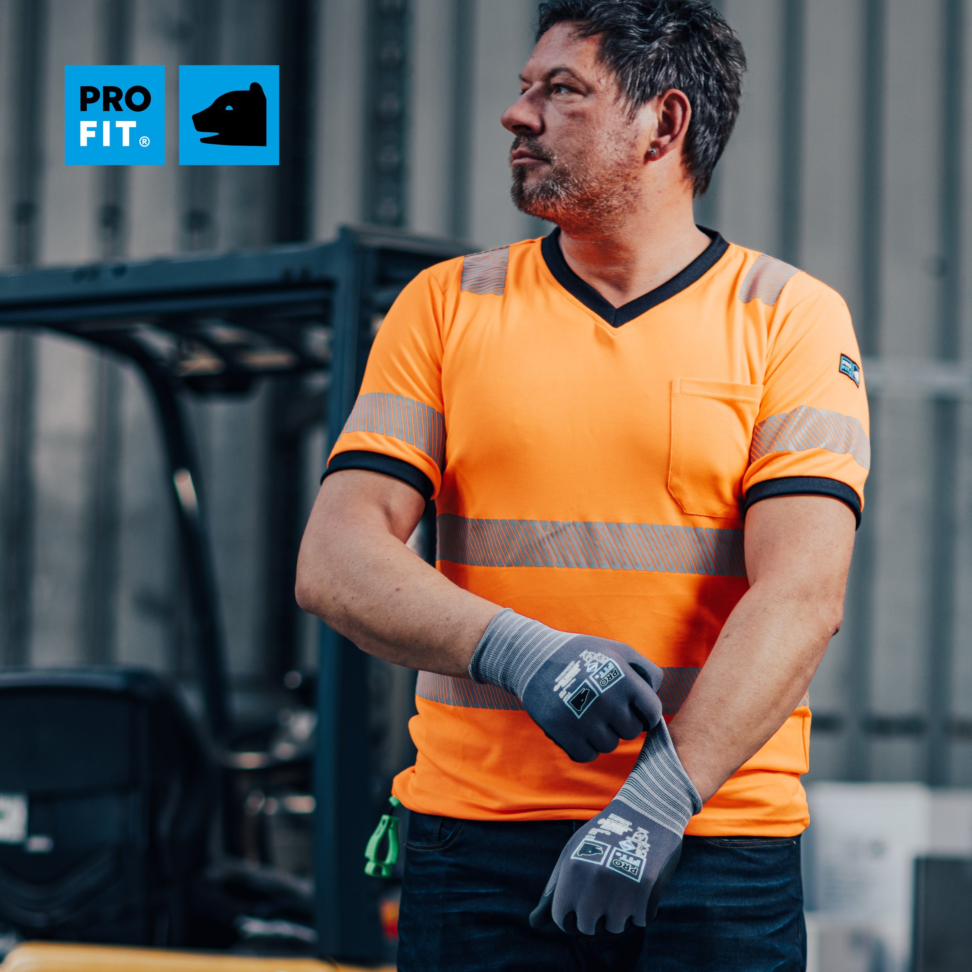 PRO FIT T-Shirt Warnschutz, Arbeits-Shirt, Warnshirt - Neonorange (1, Stück) Atmungsaktiv, Reflexstreifen, UV-Schutz, Allergiker geeignet, Unisex