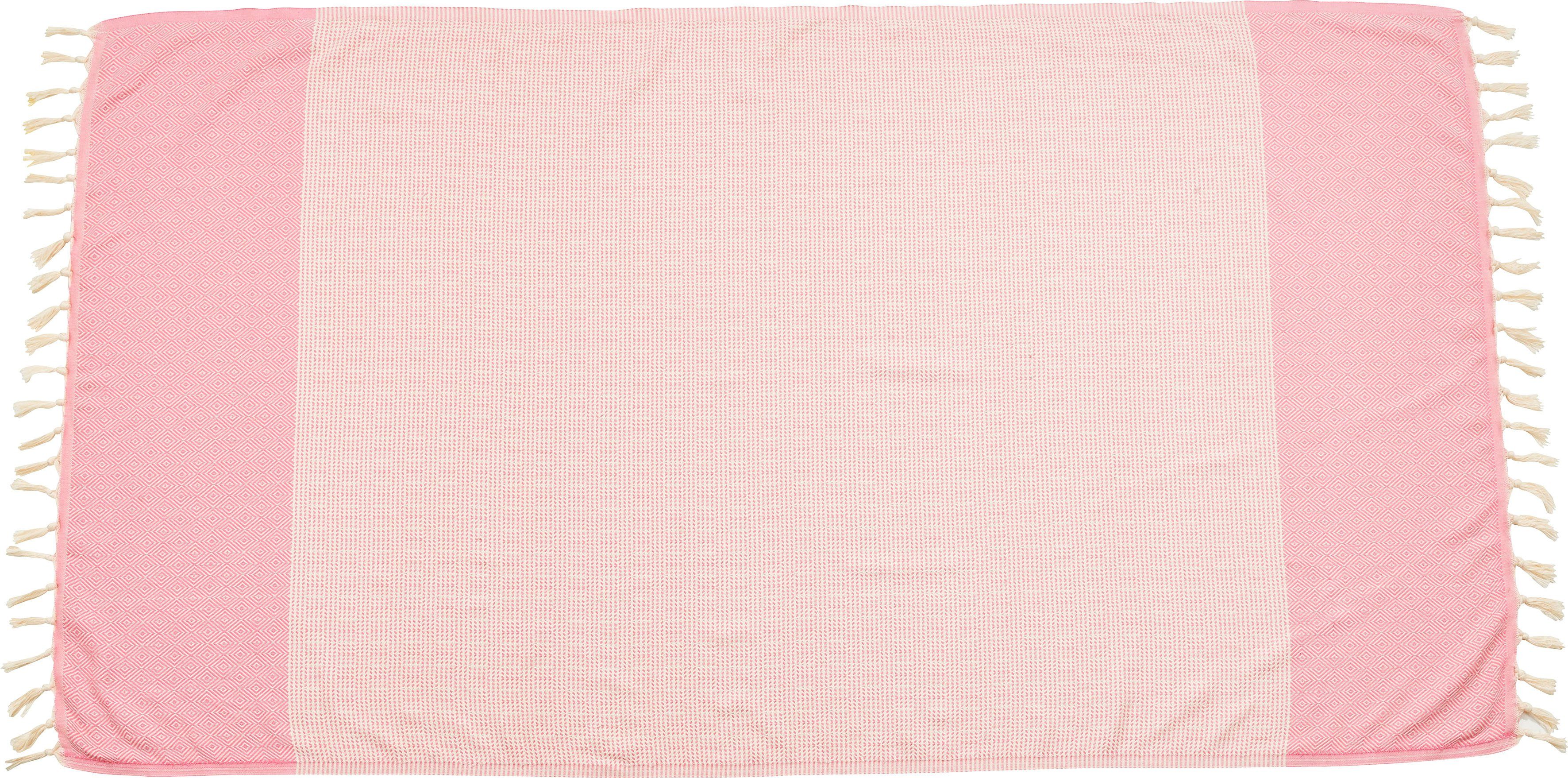 Plaid Lounge Diamond, done.®, Leichtes Plaid mit geknoteten Fransen pink/beige | Plaids