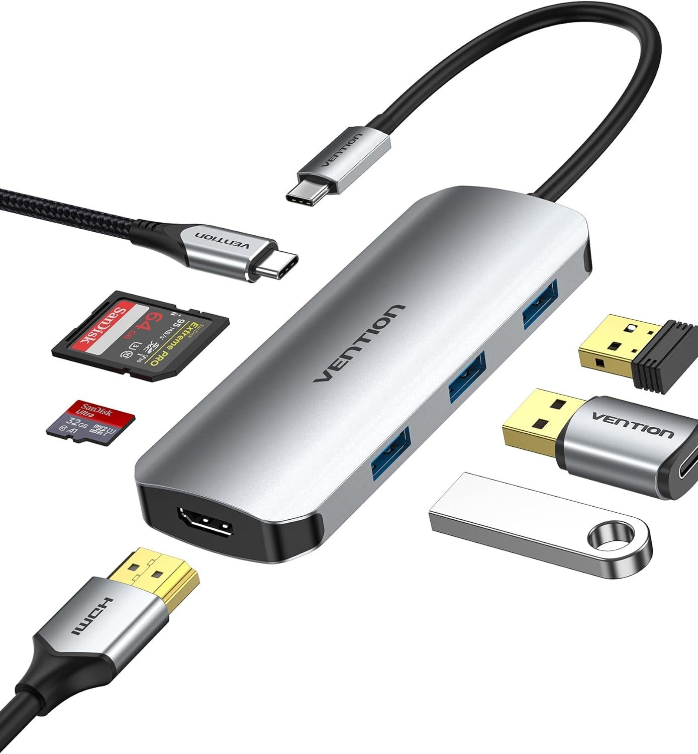 USB-C-Hub, Multiport-Adapter, Dock, 7-in-1 100W USB-Adapter