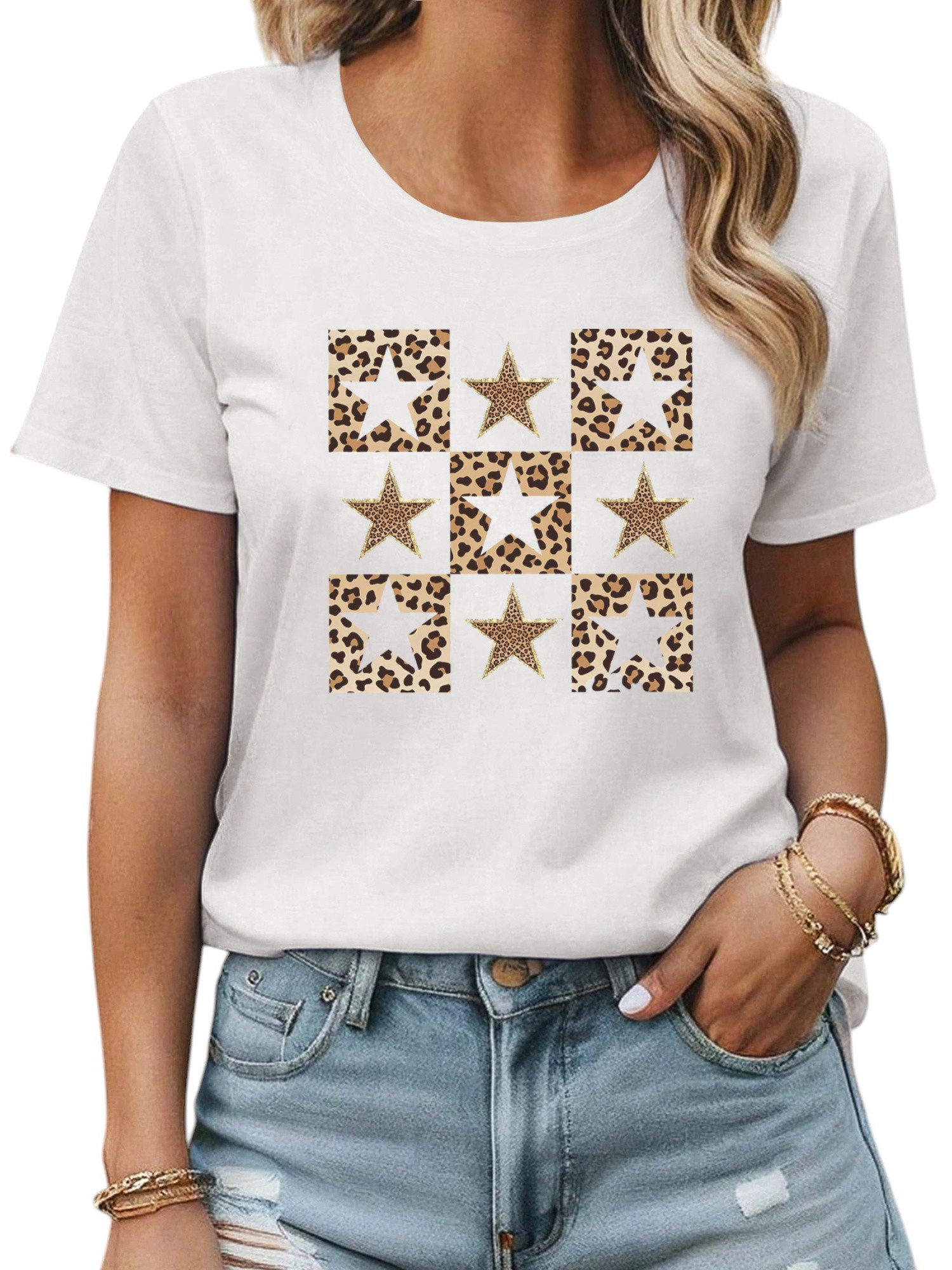 PYL Rundhalsshirt Damen Sommer Kurzarmbluse Locker günstig online kaufen