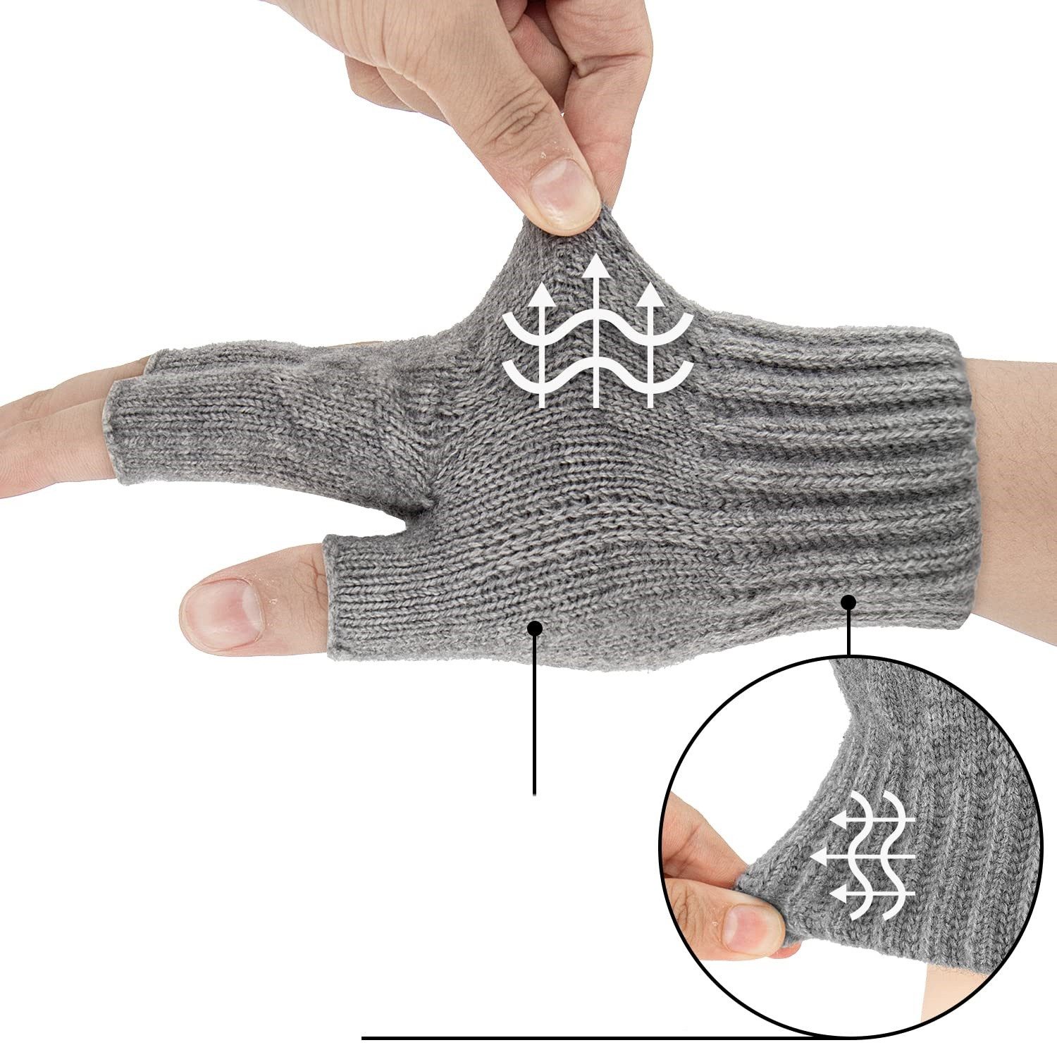 Cachito Strickhandschuhe Thermisch Fingerlose Handschuhe Weich Touchscreen Winterhandschuhe für Skifahren Radfahren Arbeit Damen Herren – Bild 5 von 5