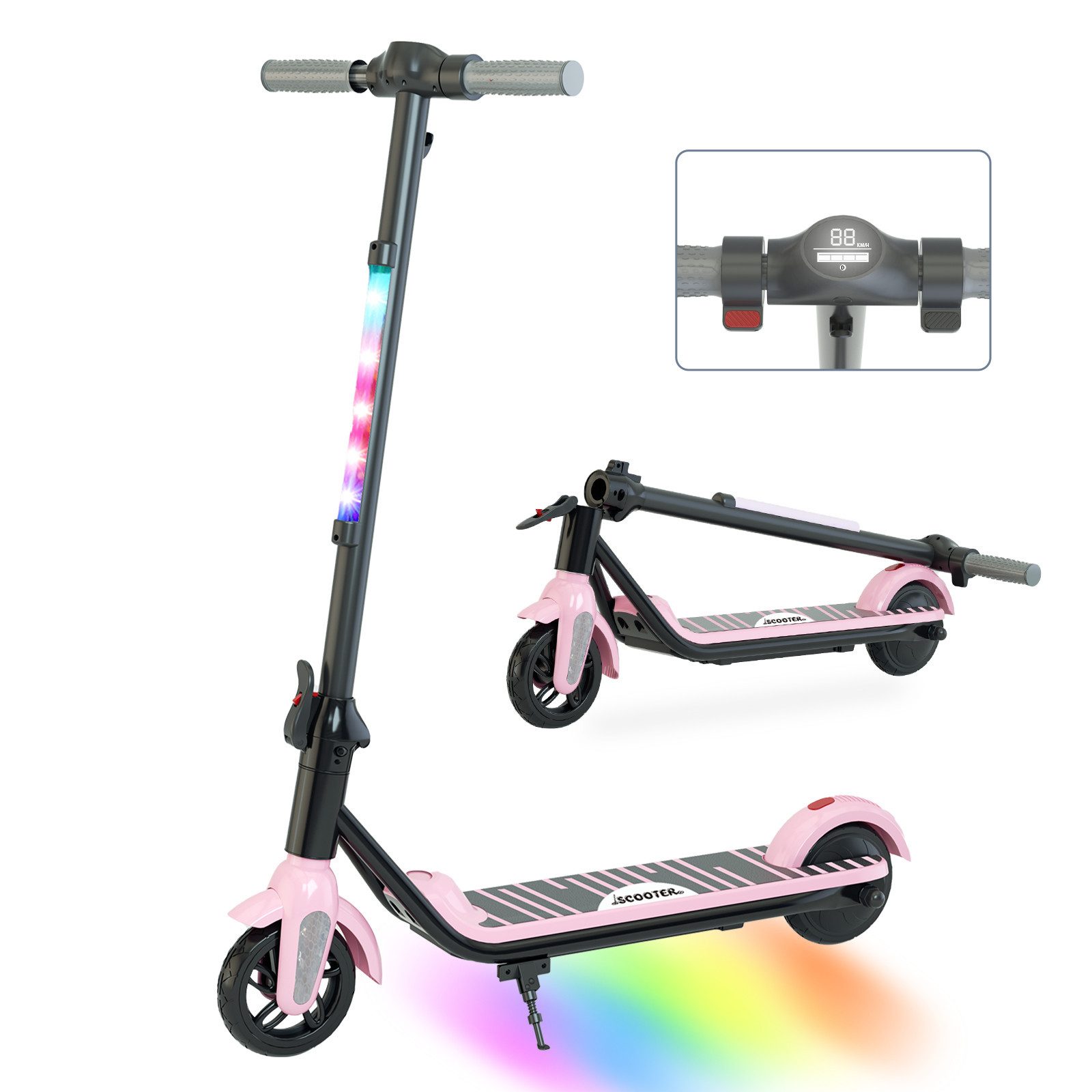 YEE RUN Elektro-Kinderroller E Scooter für Kinder ab 6, max.12km/h, faltbar, LED-Leuchten/Anzeige.