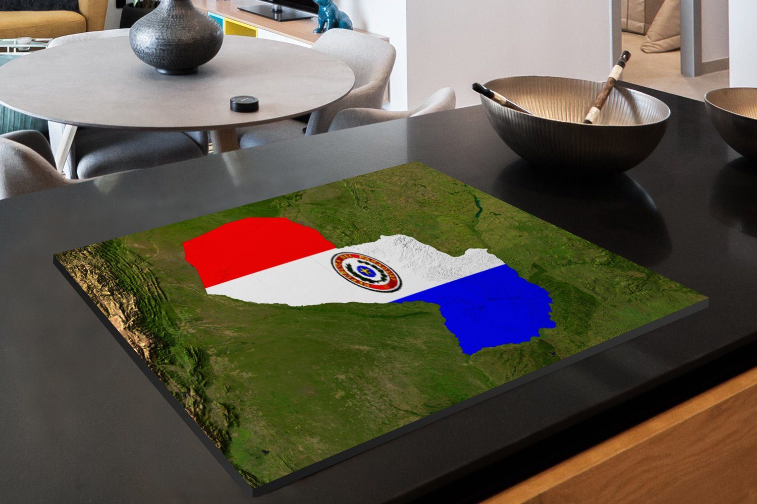 Arbeitsfläche tlg), Paraguay von Satellitenbild mit Flagge der MuchoWow Ceranfeldabdeckung Mobile Vinyl, Herdblende-/Abdeckplatte Landes Ein des nutzbar, 70x52 (1 cm, darüber,