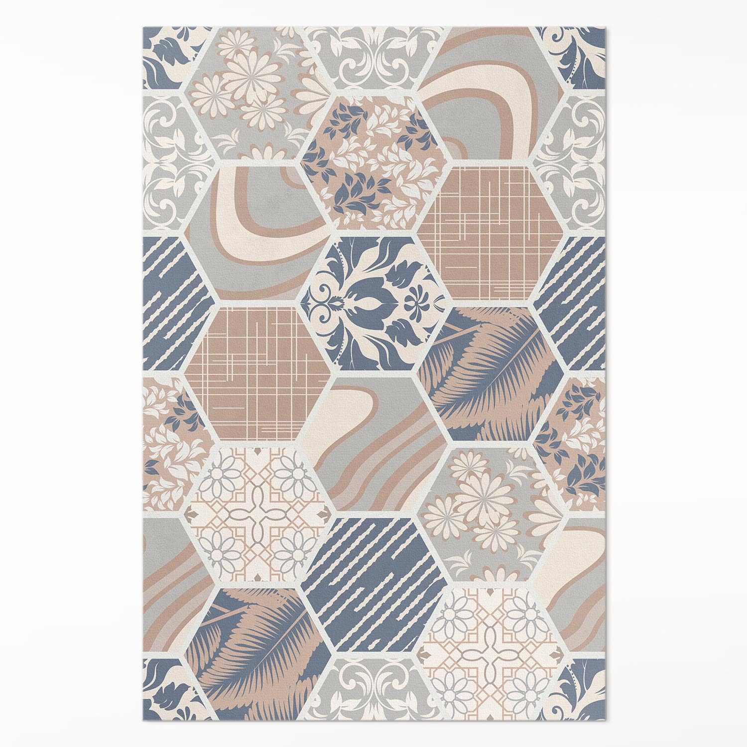 Tulup Vinylteppich Beige, Hawaiianische Sechsecke-Boho-Fliesen, Textil Vinylboden, Höhe: 90 mm