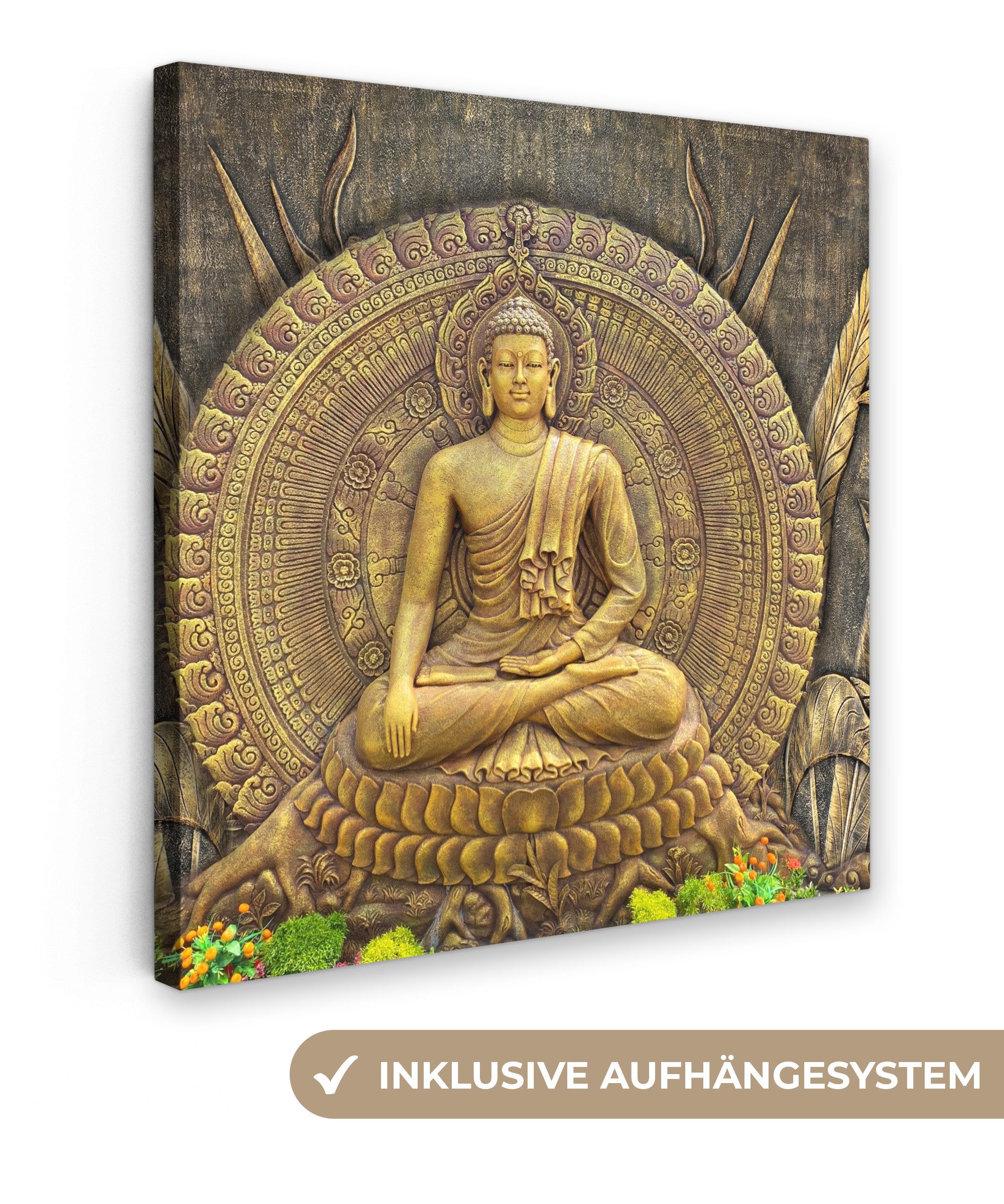 OneMillionCanvasses® Leinwandbild Gold - Buddha-Statue - günstig online kaufen