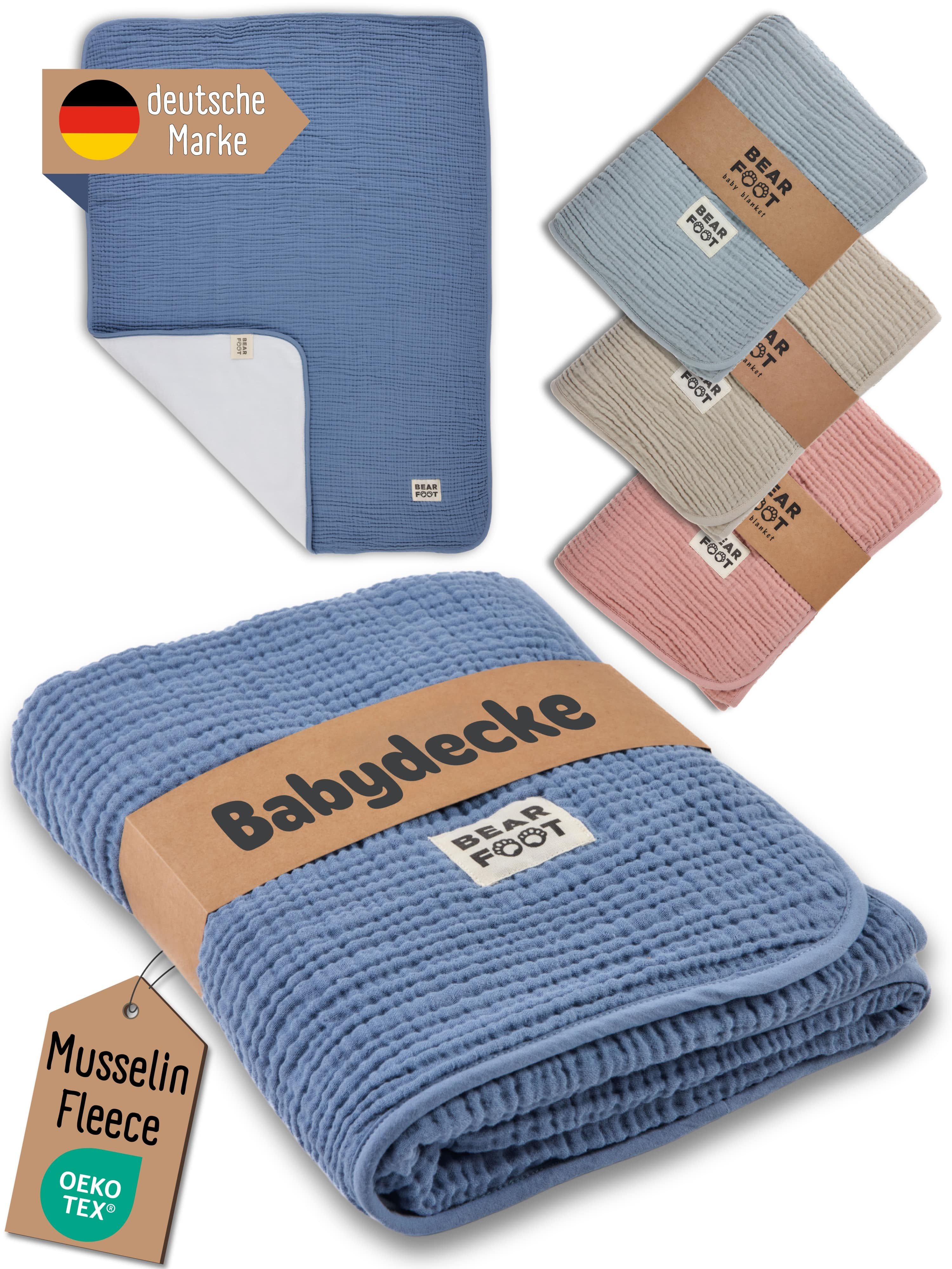 Babydecke Babydecke Musselin Fleecedecke flauschig weich - blau, BEARFOOT, günstig online kaufen
