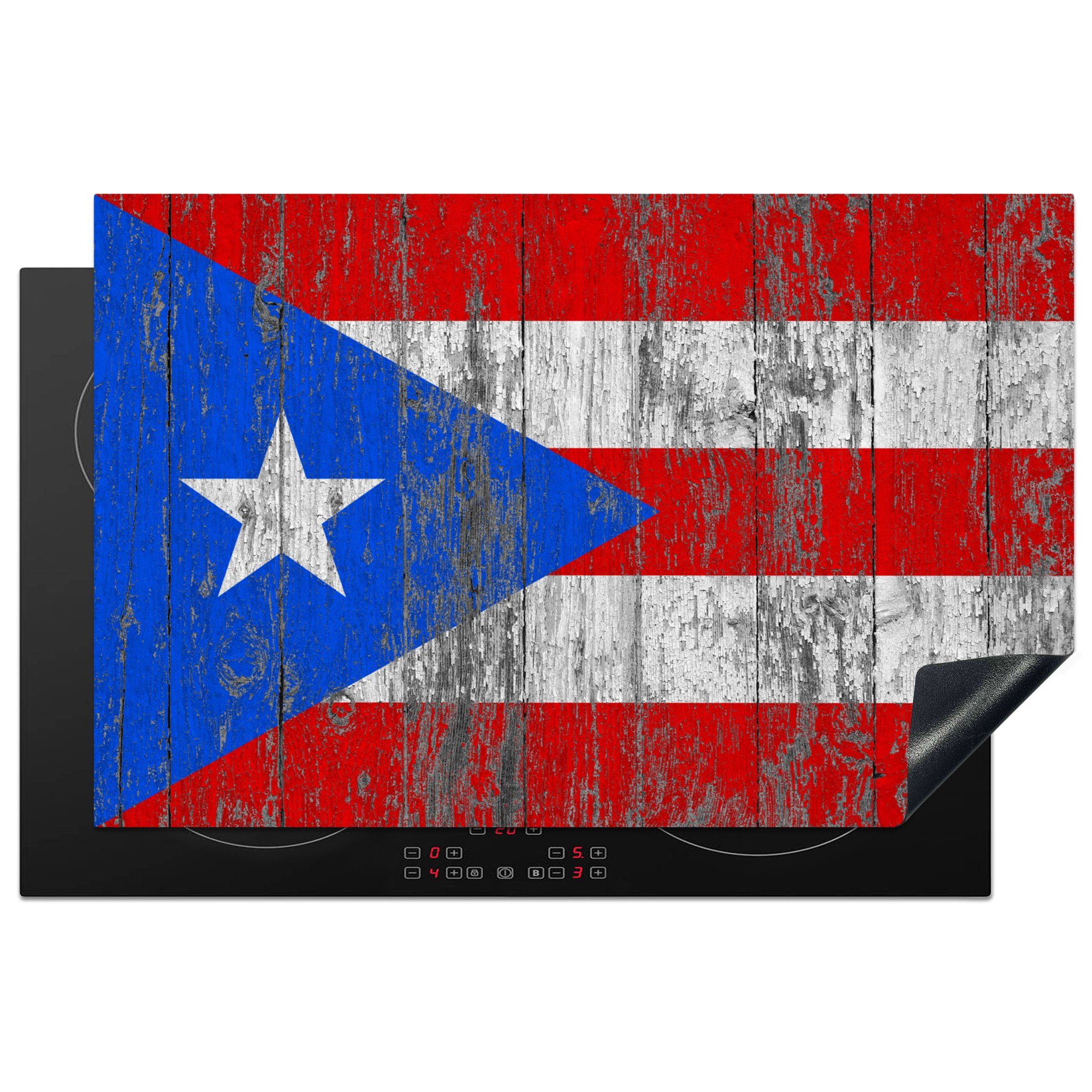 MuchoWow Herdblende-/Abdeckplatte Die Flagge von Puerto Rico an der Wand, Vinyl, (1 tlg), 81x52 cm, Induktionskochfeld Schutz für die küche, Ceranfeldabdeckung