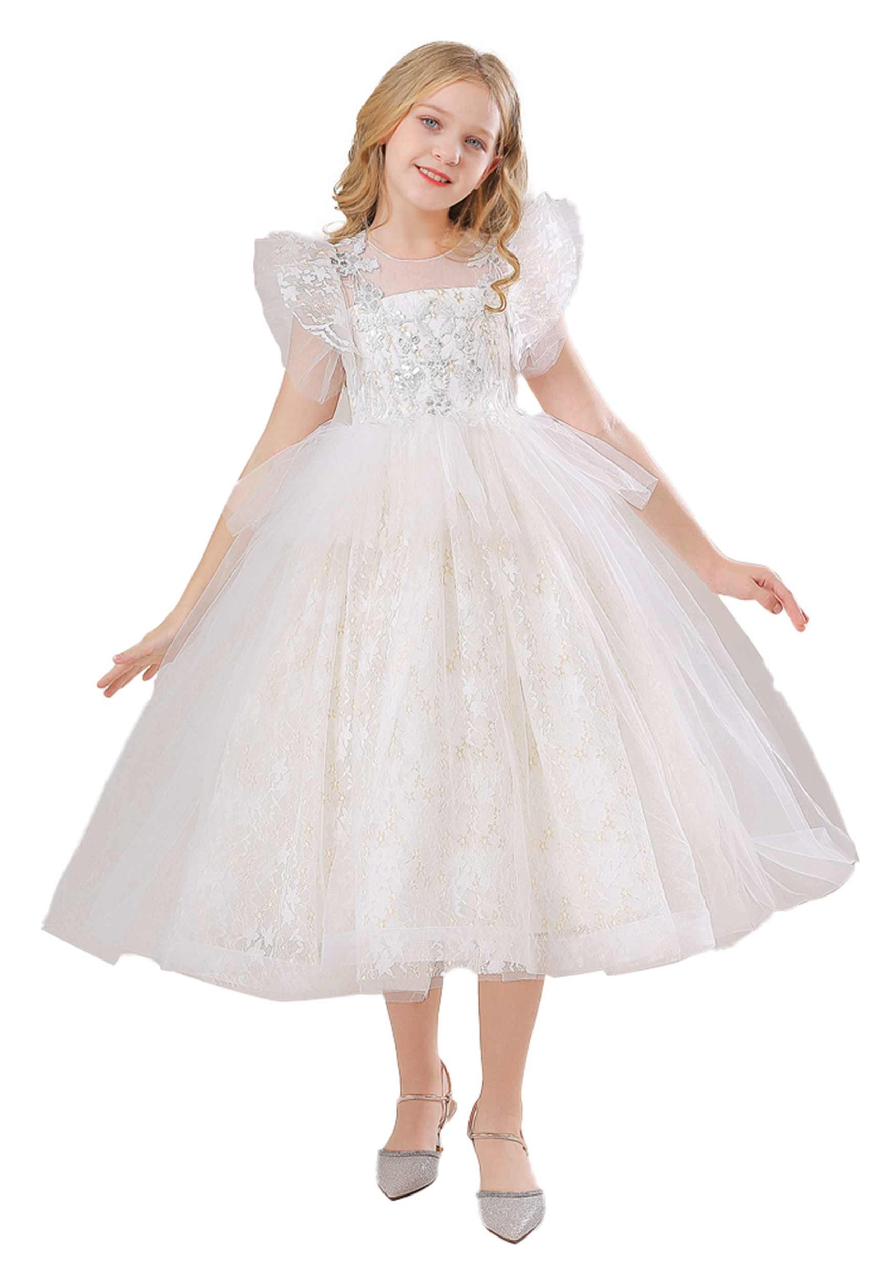 Weiß Tüllkleid Geschenk Daisred Prinzessin Kleid Blumenmädchenkleider Weihnachten