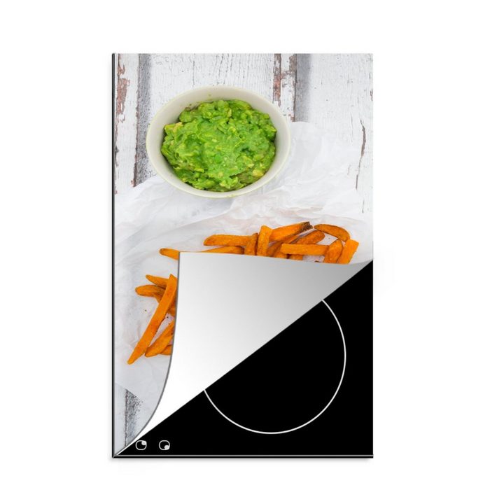 MuchoWow Herdblende-/Abdeckplatte Süßkartoffelpommes mit Avocadosauce Vinyl (1 tlg) Küchen Dekoration für Induktionsherd Induktionskochfeld