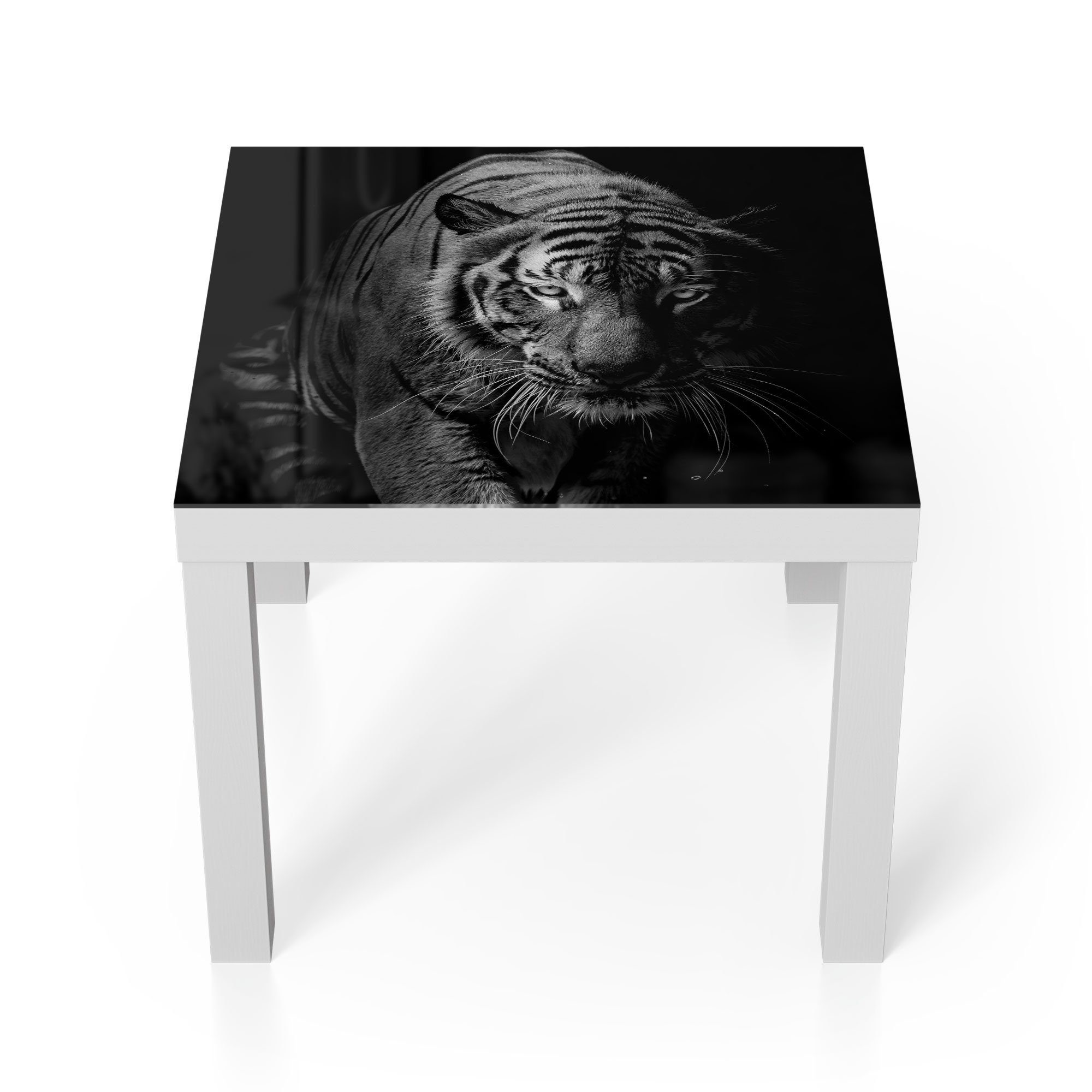 DEQORI Couchtisch 'Tiger auf der Pirsch', Glas Beistelltisch Glastisch modern Weiß
