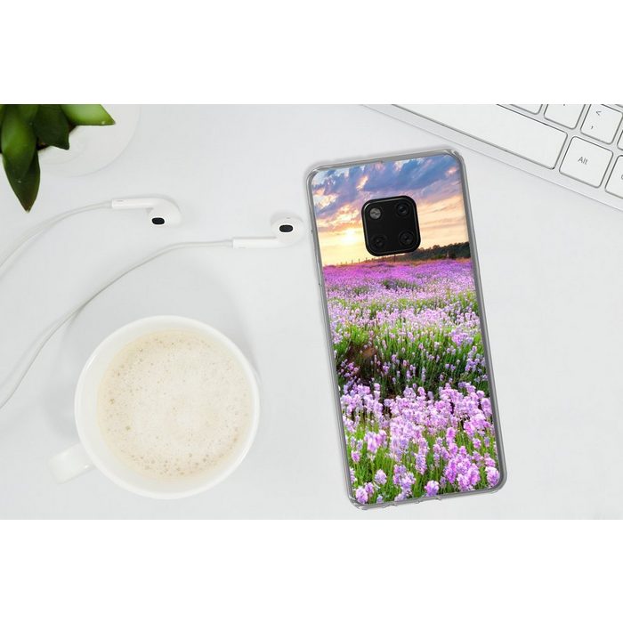 MuchoWow Handyhülle Lavendel - Blumen - Sonnenuntergang - Lila - Wiese Handyhülle Huawei Mate 20 Pro Handy Case Silikon Bumper Case OR12319