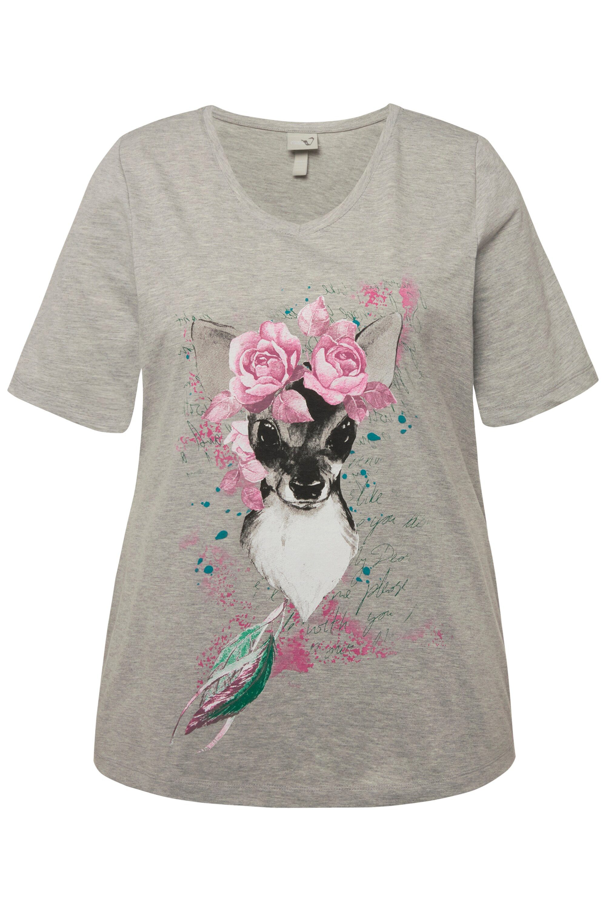 Ulla Popken T-Shirt T-Shirt Blumen-Rehkitz Classic günstig online kaufen