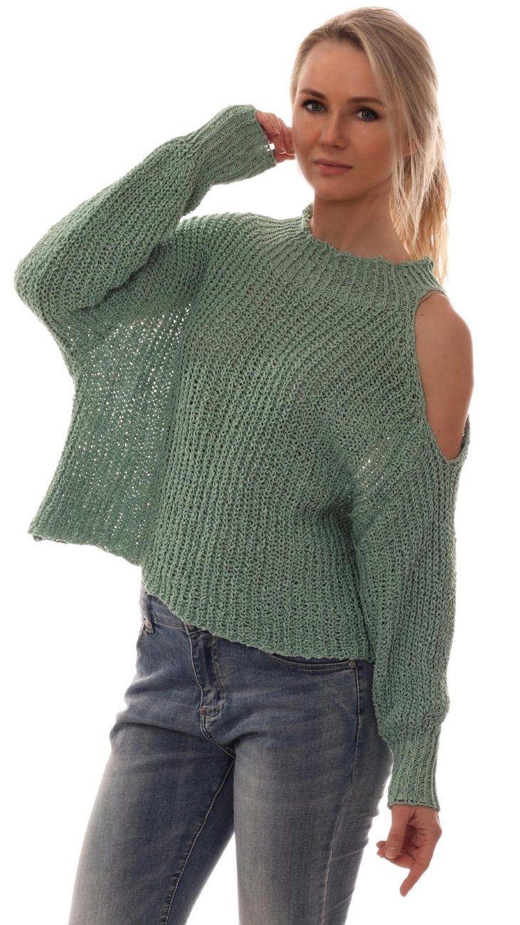 Charis Moda Rundhalspullover Pullover Springcolour eine Schulter frei
