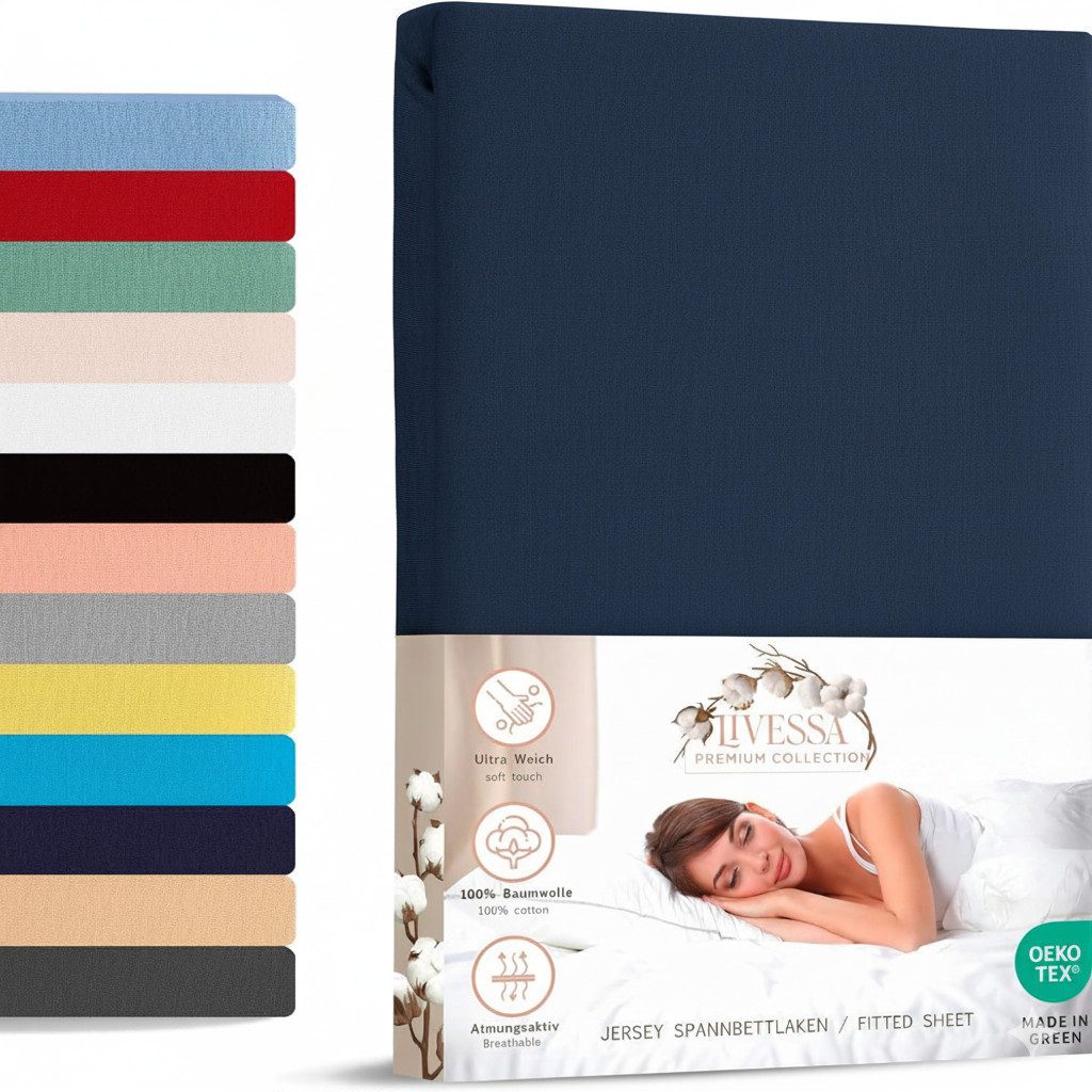 livessa Spannbettlaken Jersey Spannbettlaken Bettlaken Spannbetttuch Baumwolle Rundumgummi, Jersey, Gummizug: Rundumgummizug, In 9 Größen und vielen Farben erhältlich aus 100% Baumwolle