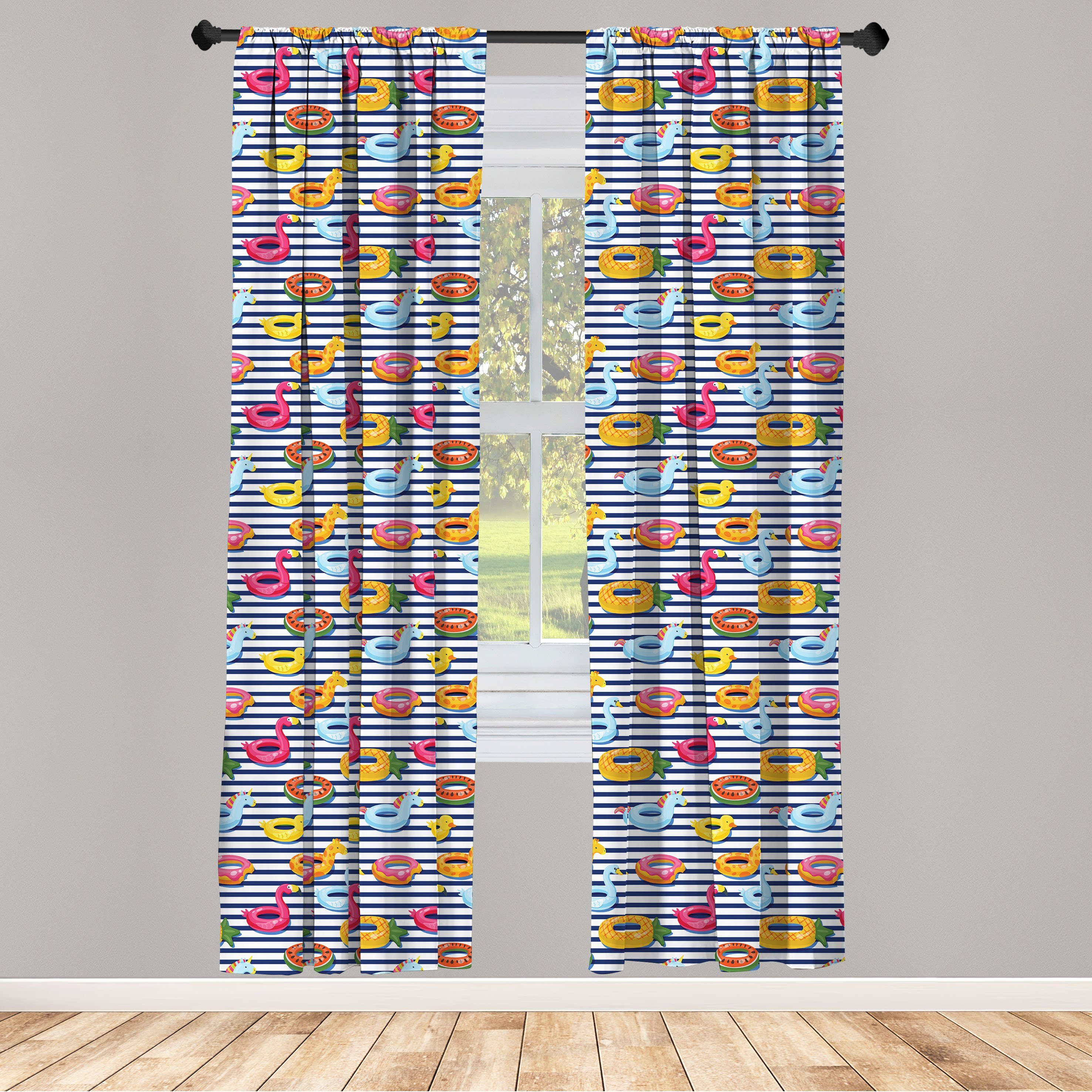 Gardine Vorhang für Wohnzimmer Schlafzimmer Kindergarten Abakuhaus, Streifen Microfaser, Sommer-Floats Dekor, auf