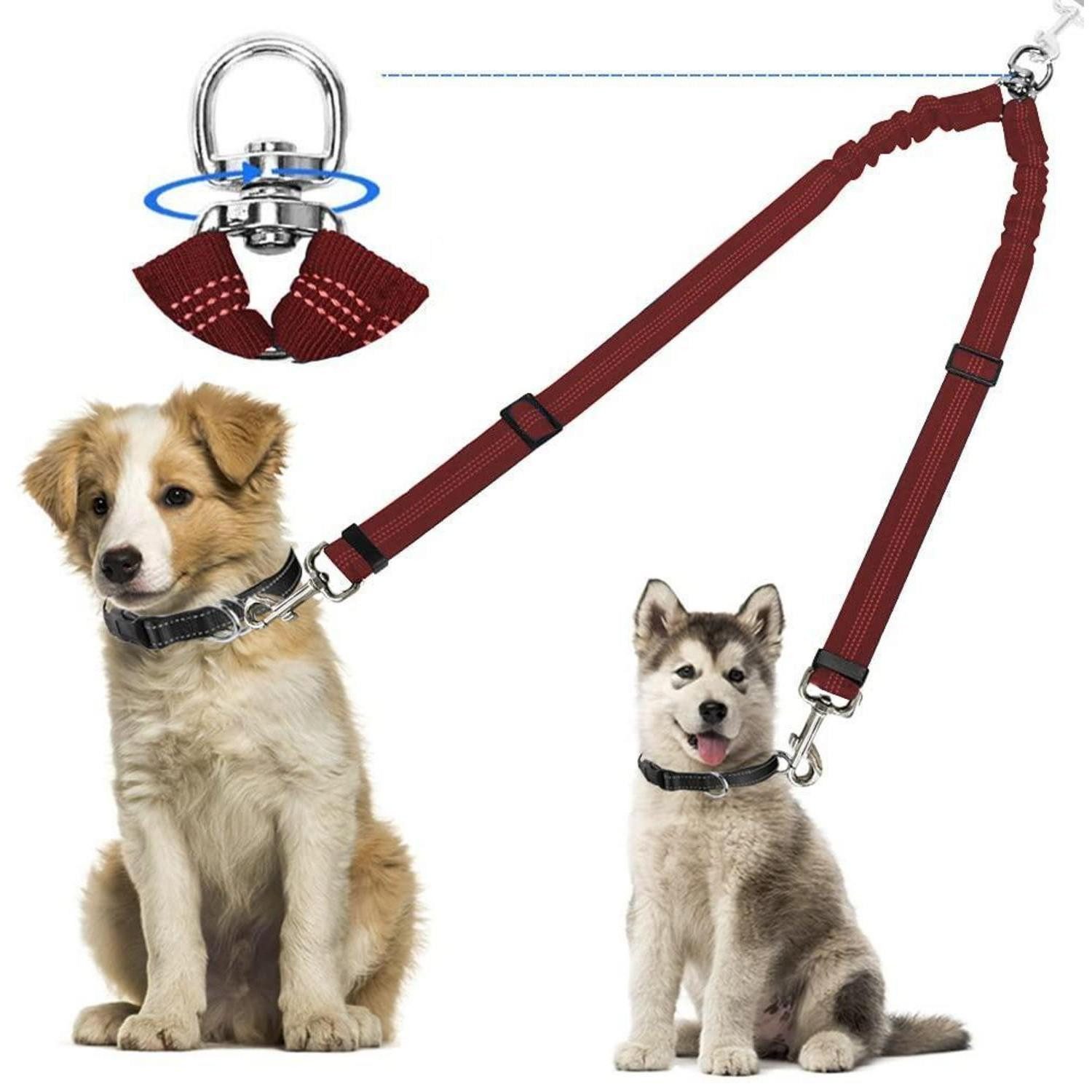 LuxusKollektion Hands-free-Leinen Doppelleine für 2 Hunde, verstellbar, rot, Textil (1-tlg)