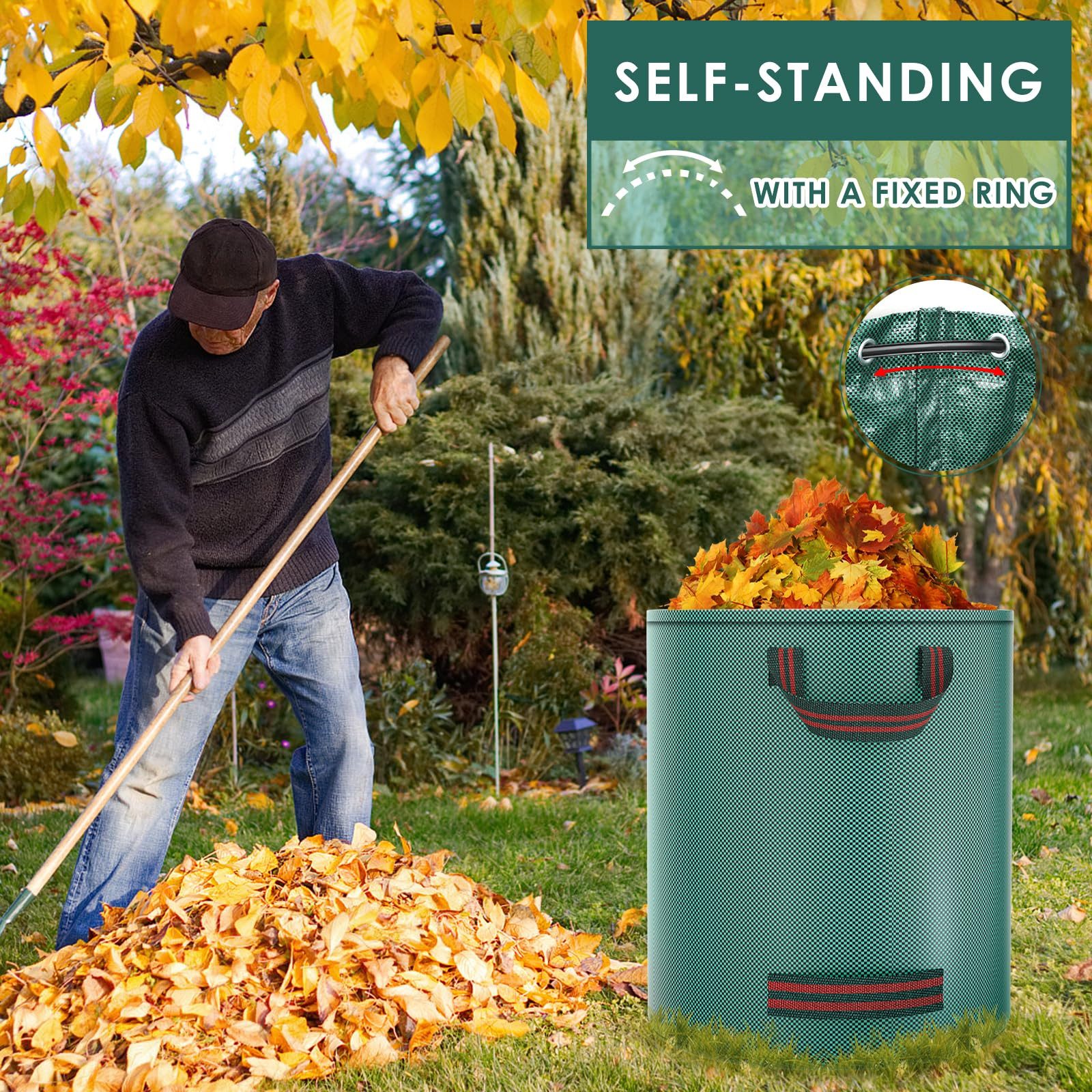 SURFOU Gartensack Gartenabfallsack 272L–selbststehender Laubsäcke mit 4 Griffen 3er-Set, für Gartenabfälle und Grünschnitt, 272 l, (Wiederverwendbarer Groß Gartensack aus PP, Wasserdicht, Faltbar, Selbststehend, 3-tlg., Polypropylen wasserdicht wiederverwendbar), Robust und Korrosionsbeständig für Laub, Gartenabfälle & Grünschnitt