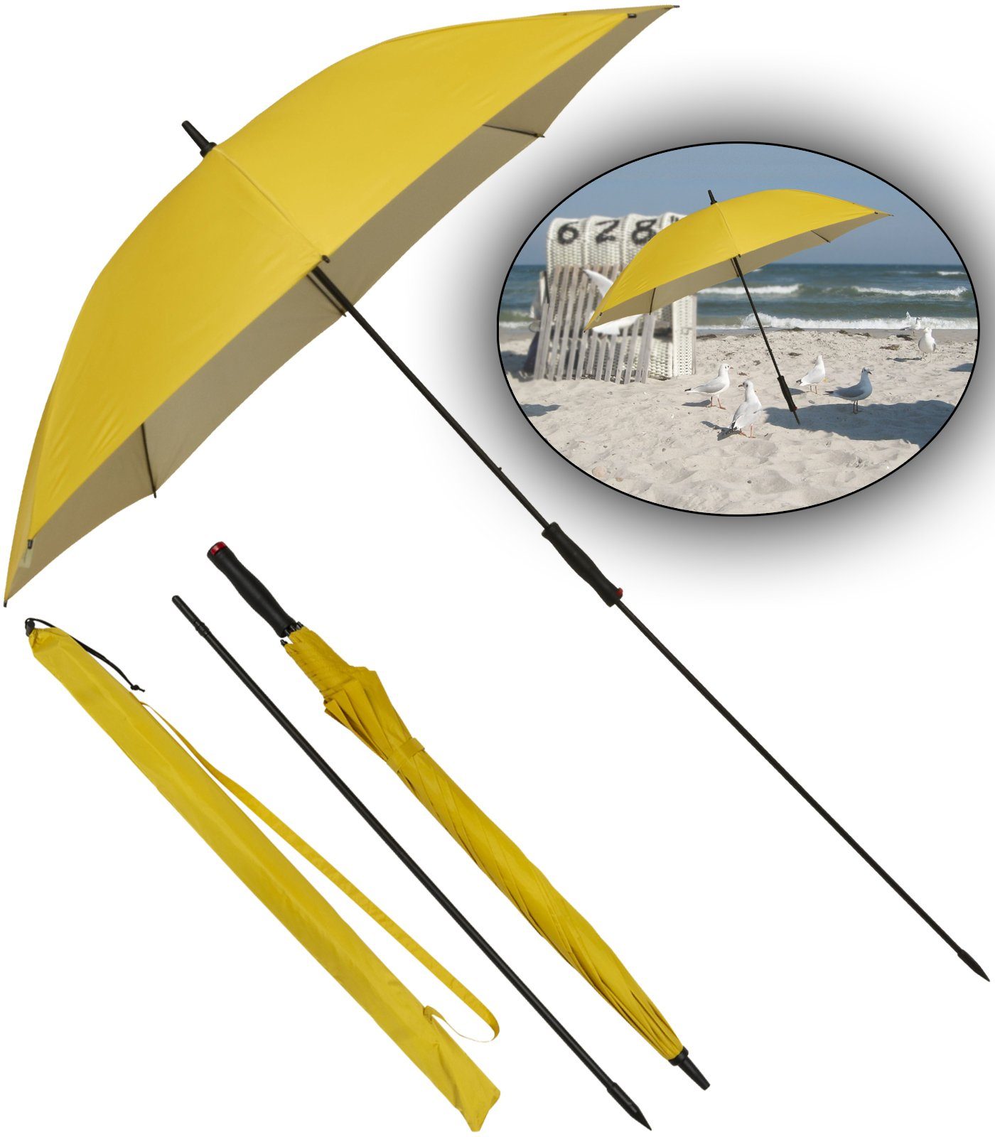 derby Langregenschirm XXL Golfschirm mit UV-Schutz, uni innen silber, für Strand und Camping für Familien und Paare gelb