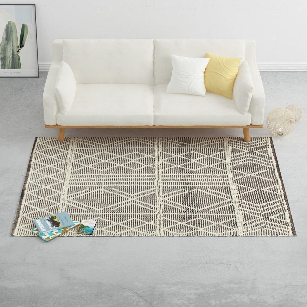 Teppich Teppich Handgewebt Wolle 120×170 cm Schwarz/Weiß, vidaXL, Rechteckig