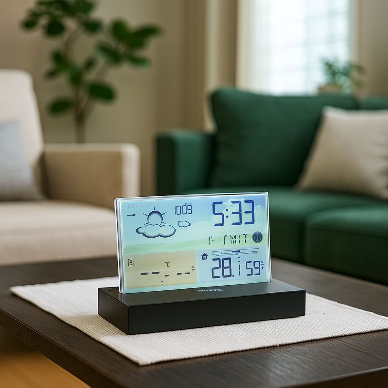 shop'n smile ideoon Rahmenloses LCD-Display für präzise Wetterprognose & Hygrometer Funkwetterstation (Mit Aussensensor)