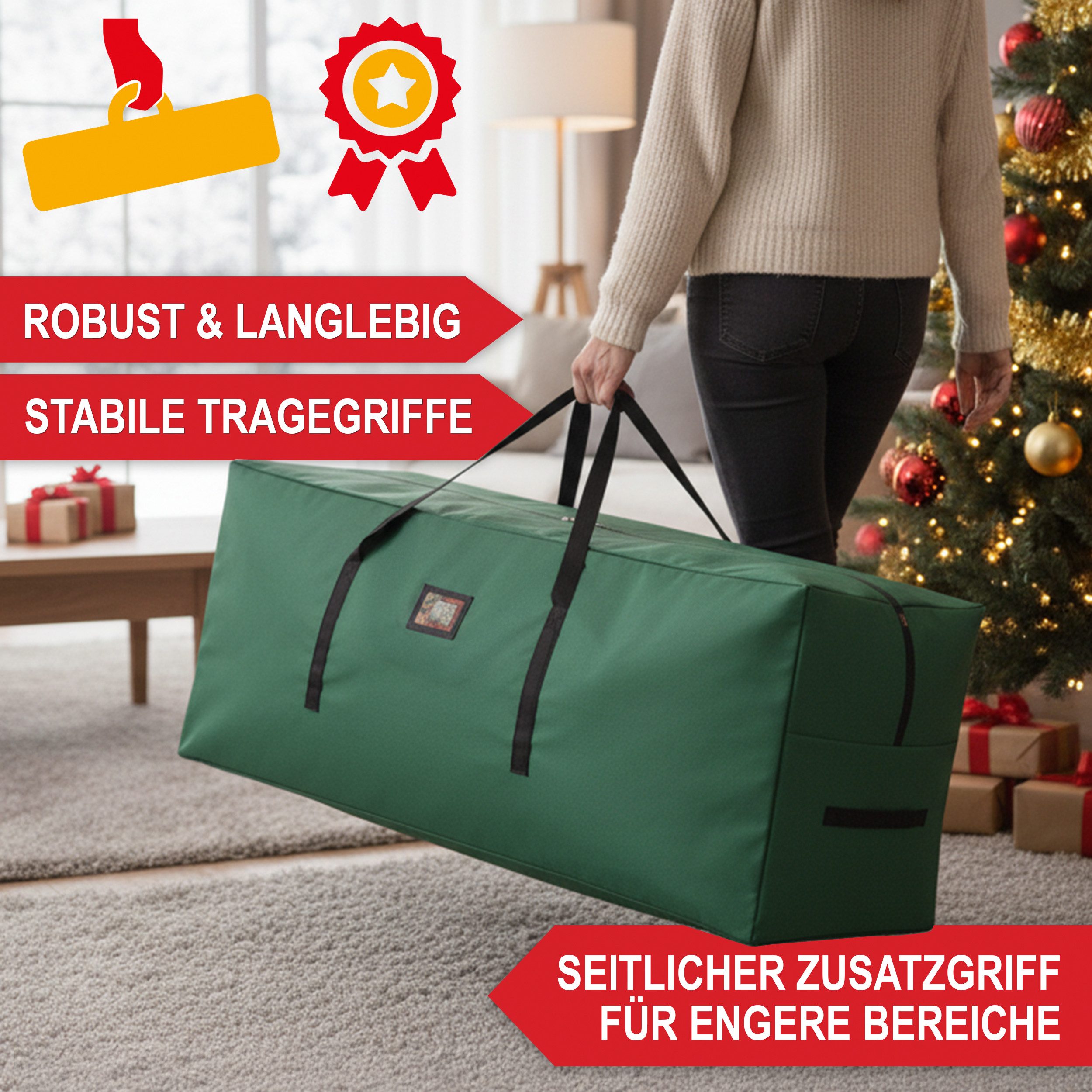 Onbest Aufbewahrungstasche Weihnachtsbaum Christbaum künstlicher Baum Tasche mit 5 Karten, Wasserabweisend, Reißverschluss, XXL, 600D Oxford