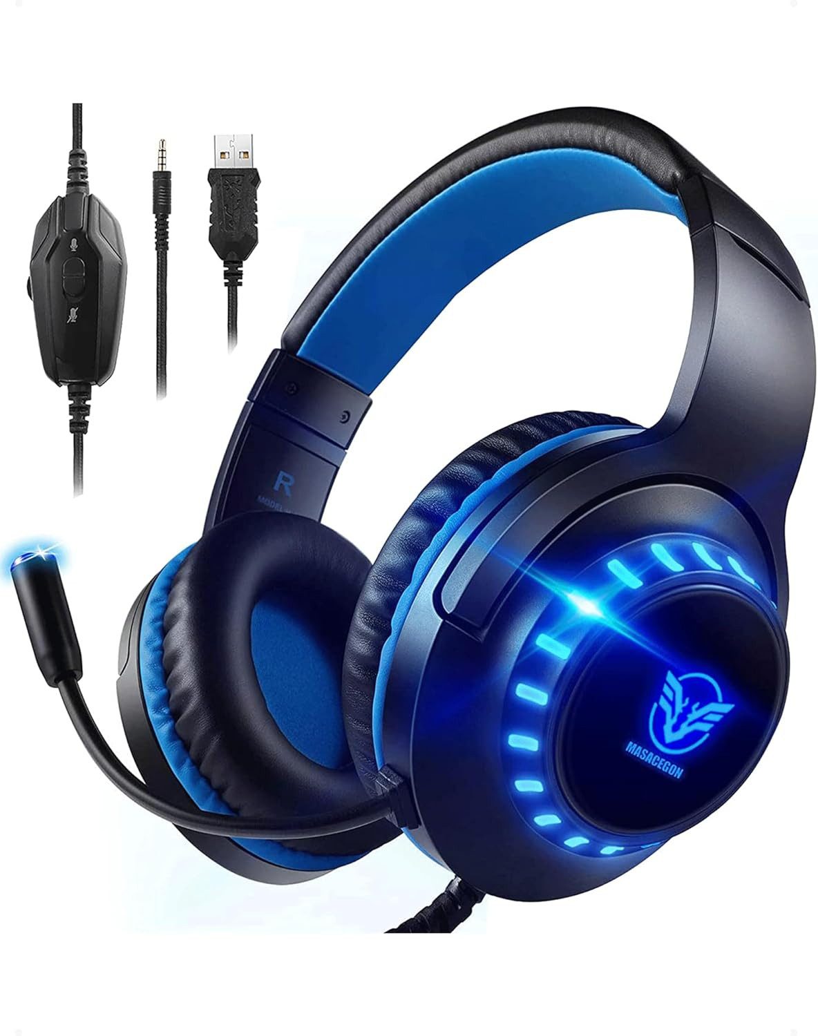 Pacrate Stereo Surround Soundqualität mit Mikrofon,NoiseCancelling LED Lichter Gaming-Headset (Bequem für lange Sessions – Verstellbare Stahlschieber und atmungsaktive Ohrpolster bieten ganztägigen Komfort. Ideal auch für Brillenträger oder lange Gaming-Abende., Immersive Audioqualität Die 40-mm-Treiber bieten beeindruckenden Klang)