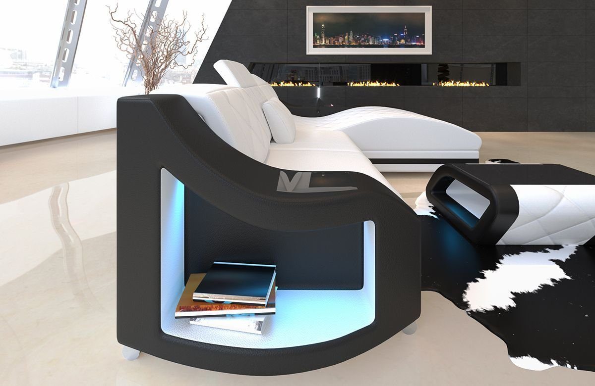 Sofa Dreams Ecksofa Swing L Form Leder, 4-Sitzer, opt. Bettfunktion, LED-Beleuchtung, Ottomane, USB-Anschluss