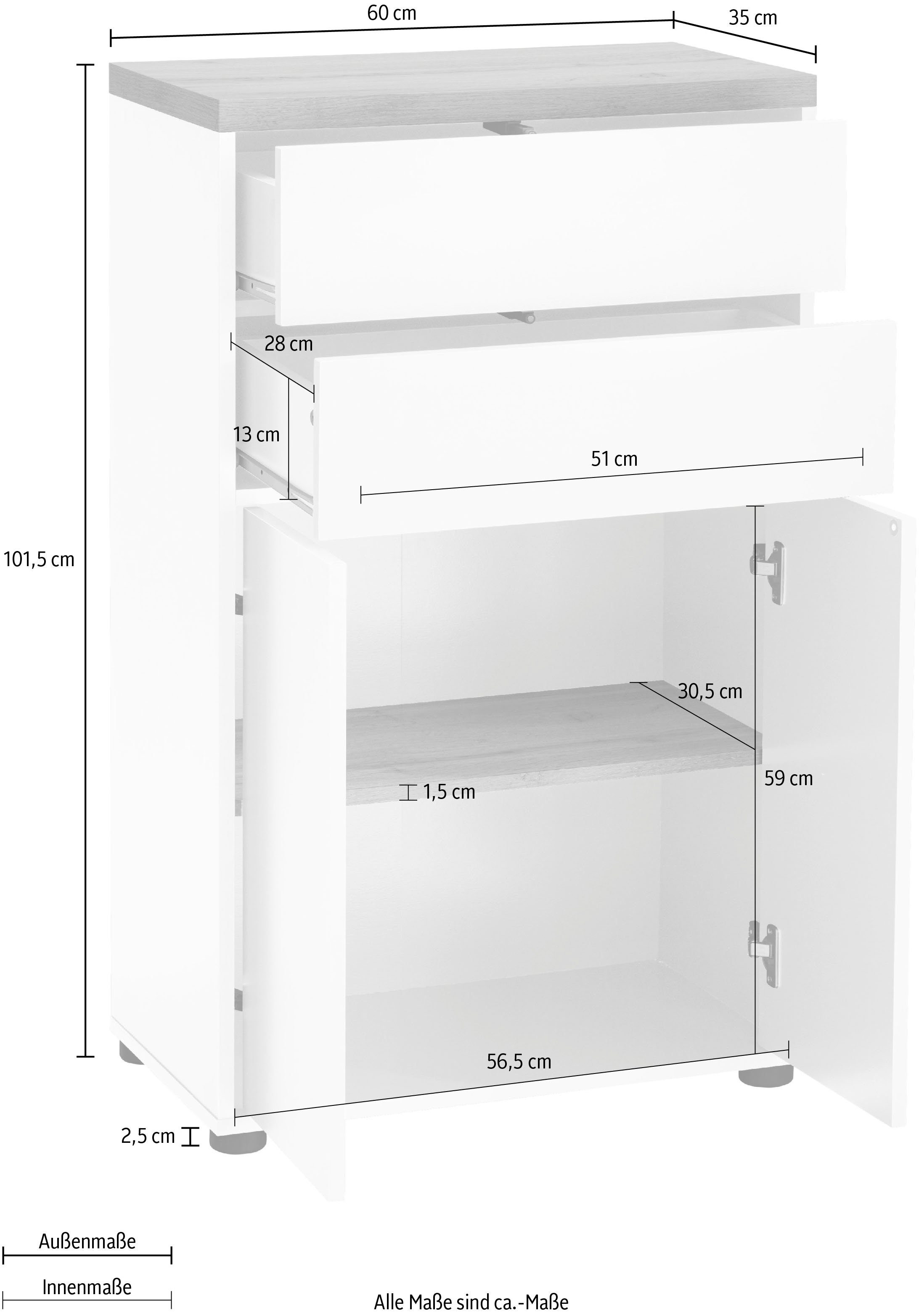 Places of Style Midischrank BxH: | x cm 60 mit eiche Einlegeboden, und anthrazit 2 anthrazit/wotan 2 Thessa Schubkästen 101,5 Türen