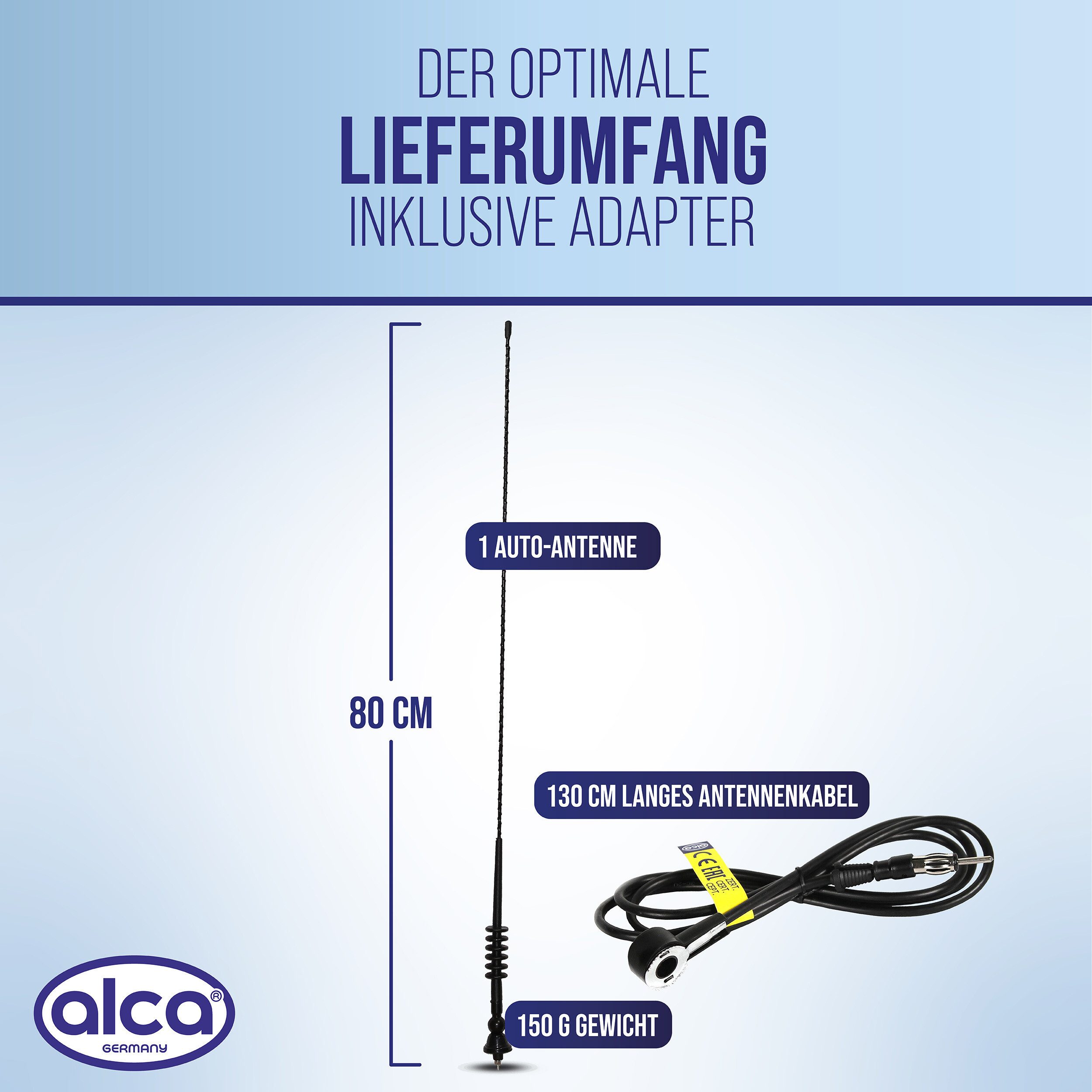 alca Dachantenne Fiberglas 80 cm schwenkbar mit DIN-Stecker für Pkw AM/FM Autoradio-Ersatzantennenstab (AM/FM) – Bild 3 von 5