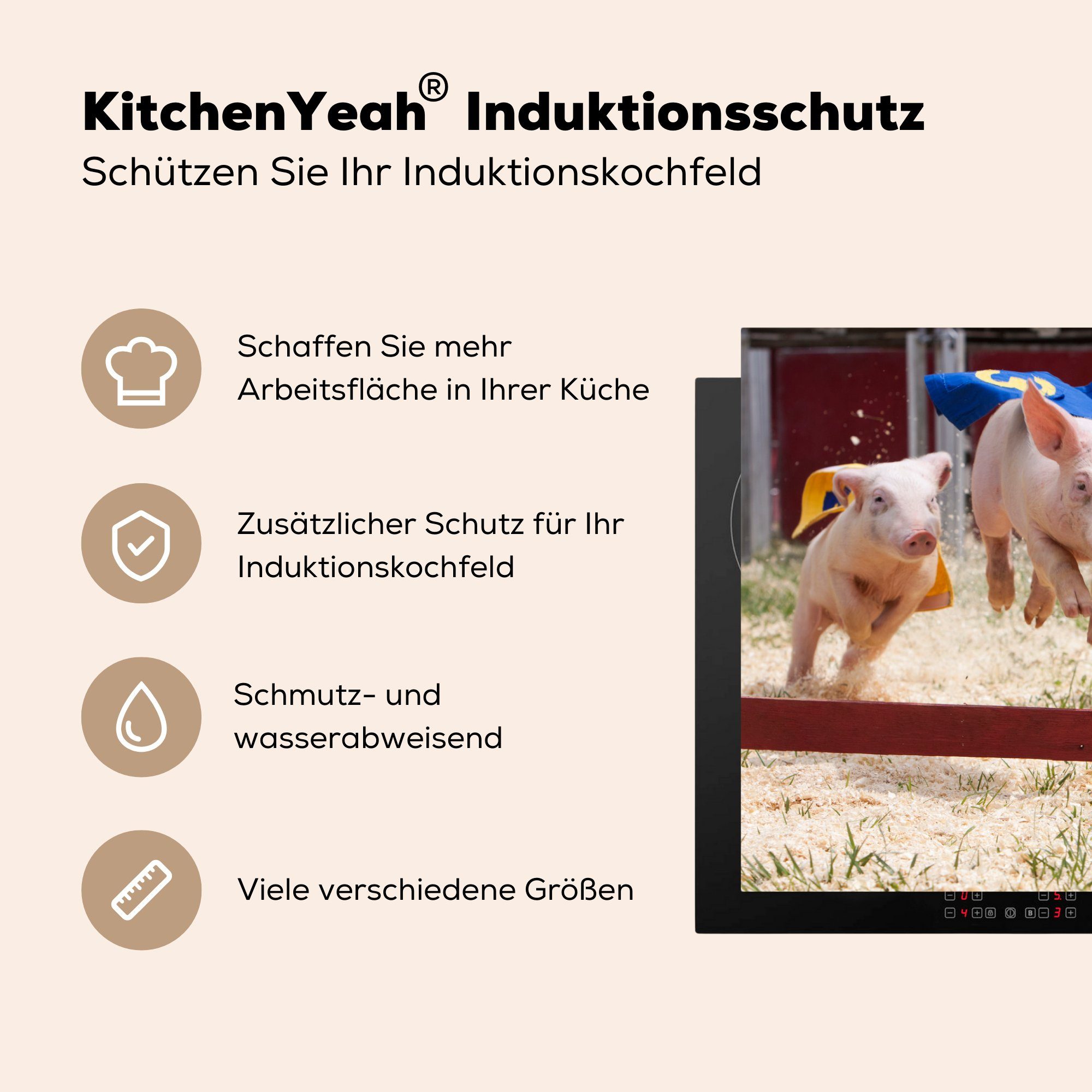 Vinyl, Umhang - MuchoWow Ceranfeldabdeckung für - 81x52 Schwein die (1 küche, Herdblende-/Abdeckplatte Schutz tlg), Gras, cm, Induktionskochfeld