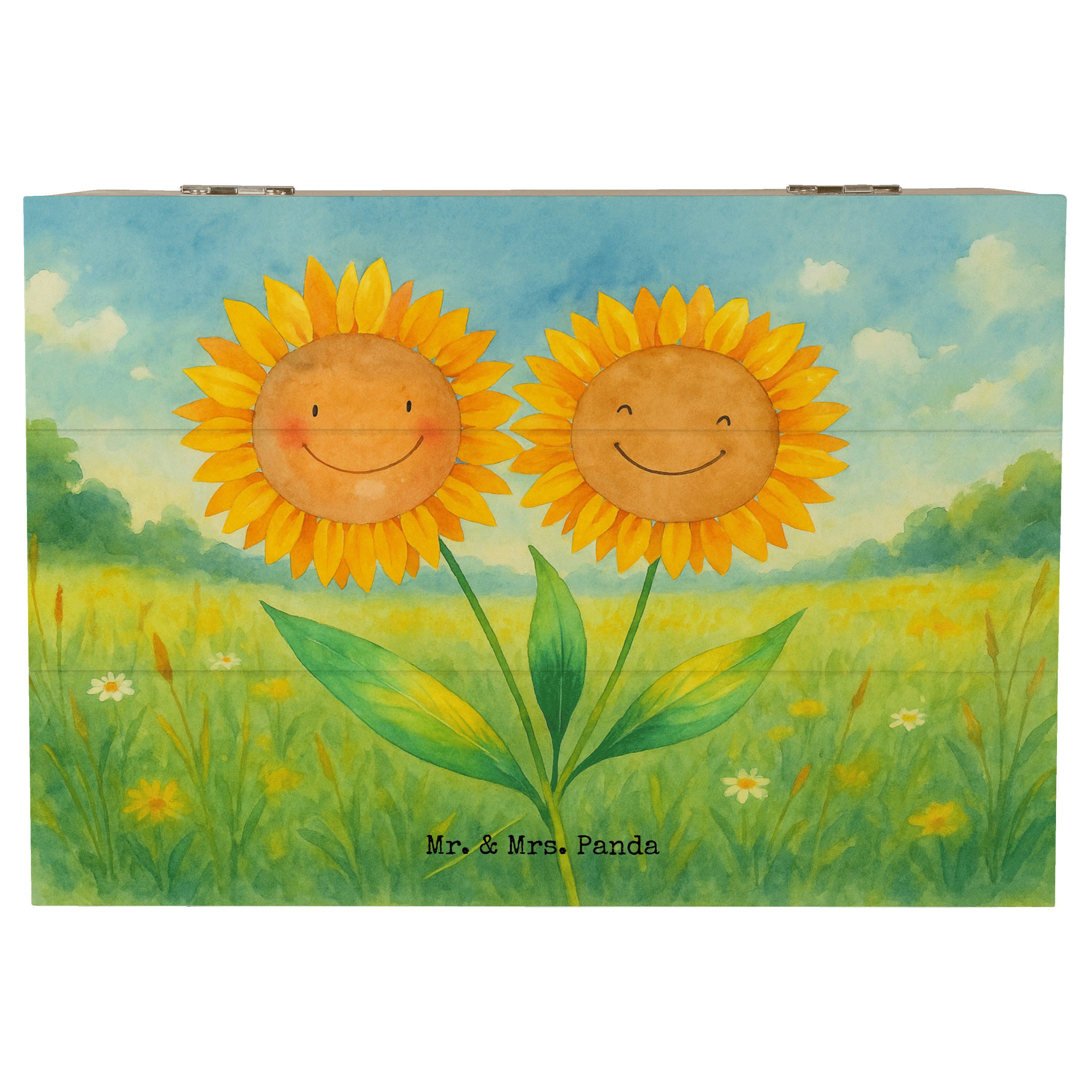 Mr. & Mrs. Panda Dekokiste Blume Sonnenblume Design, Schmuckkästchen, Weiß, Freundschaft, Garten (Packung, 1 St)