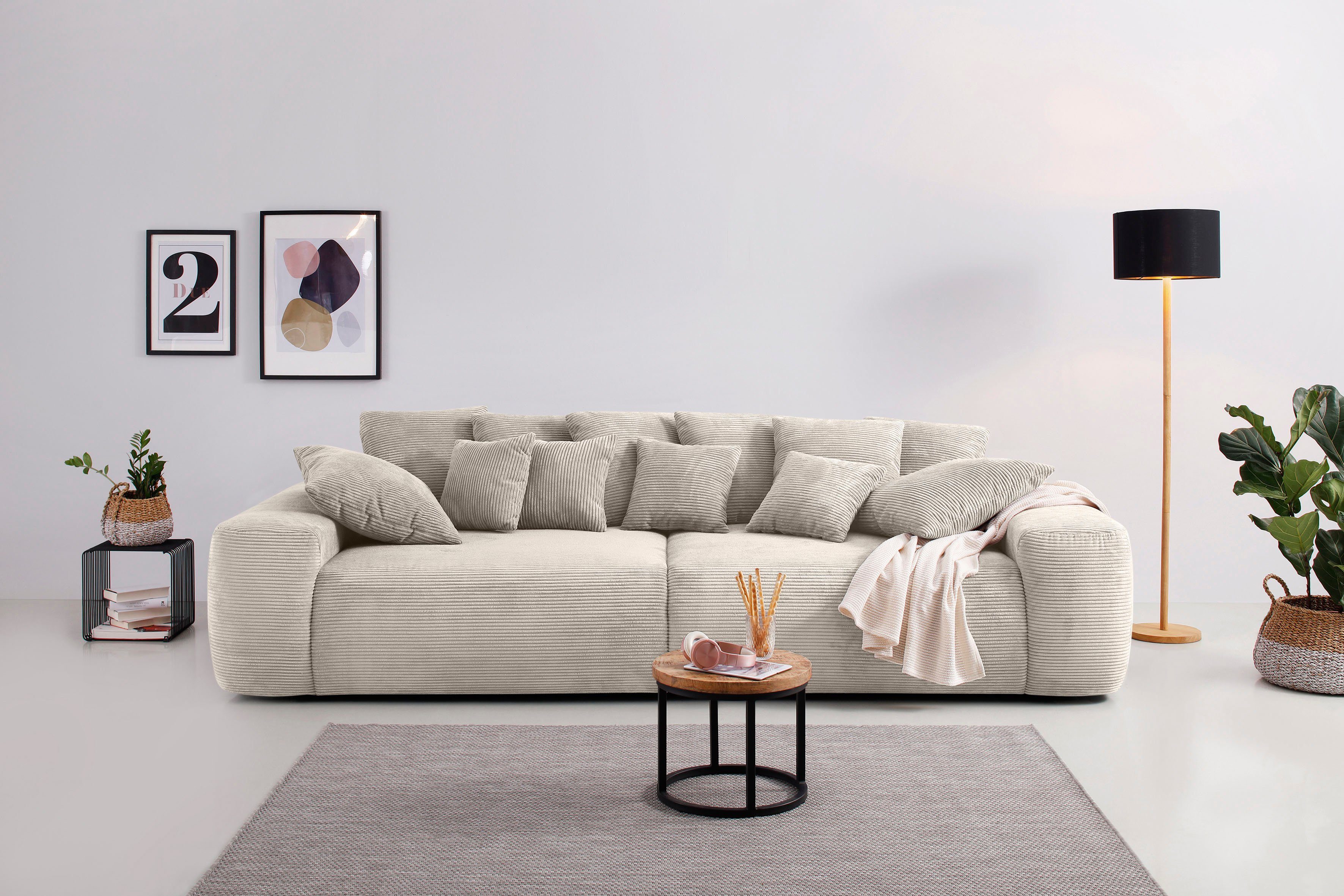 Home affaire Big-Sofa Glamour, Boxspringfederung, Breite 302 cm, Lounge Sofa mit vielen losen Kissen