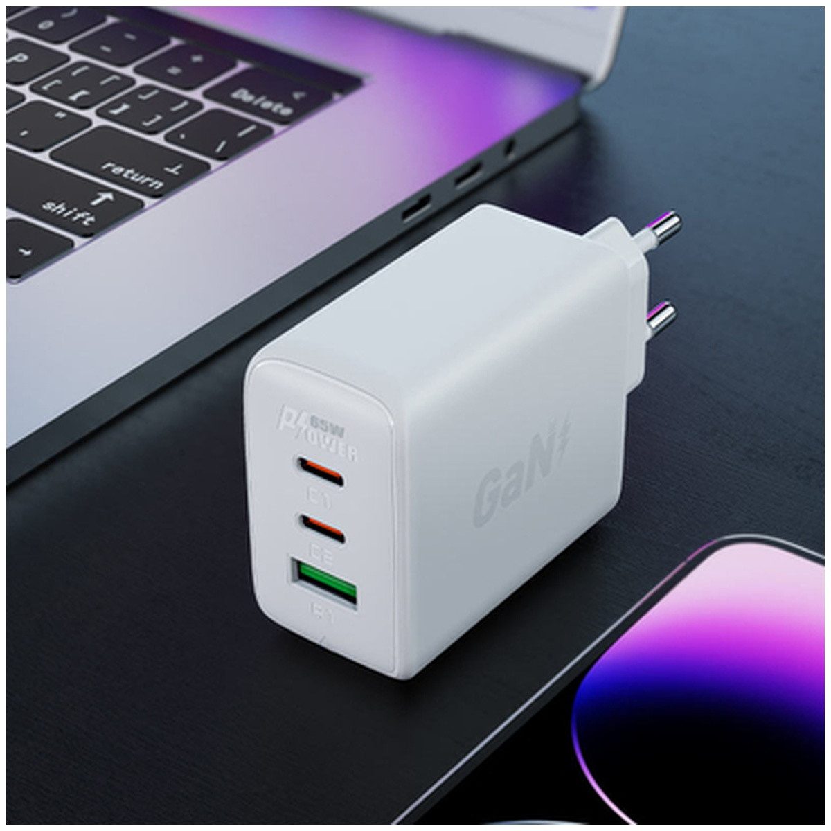 Acefast Acefast SchnellLadegerät GaN 2x USB-C USB-A PPS PD QC4 65W Smartphone-Ladegerät