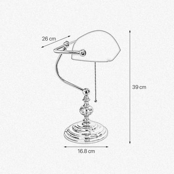 Licht-Erlebnisse Schreibtischlampe LAMPADE MINISTERO, ohne Leuchtmittel, Tischleuchte in Messing poliert Grün E27 39 cm Glas Jugendstil