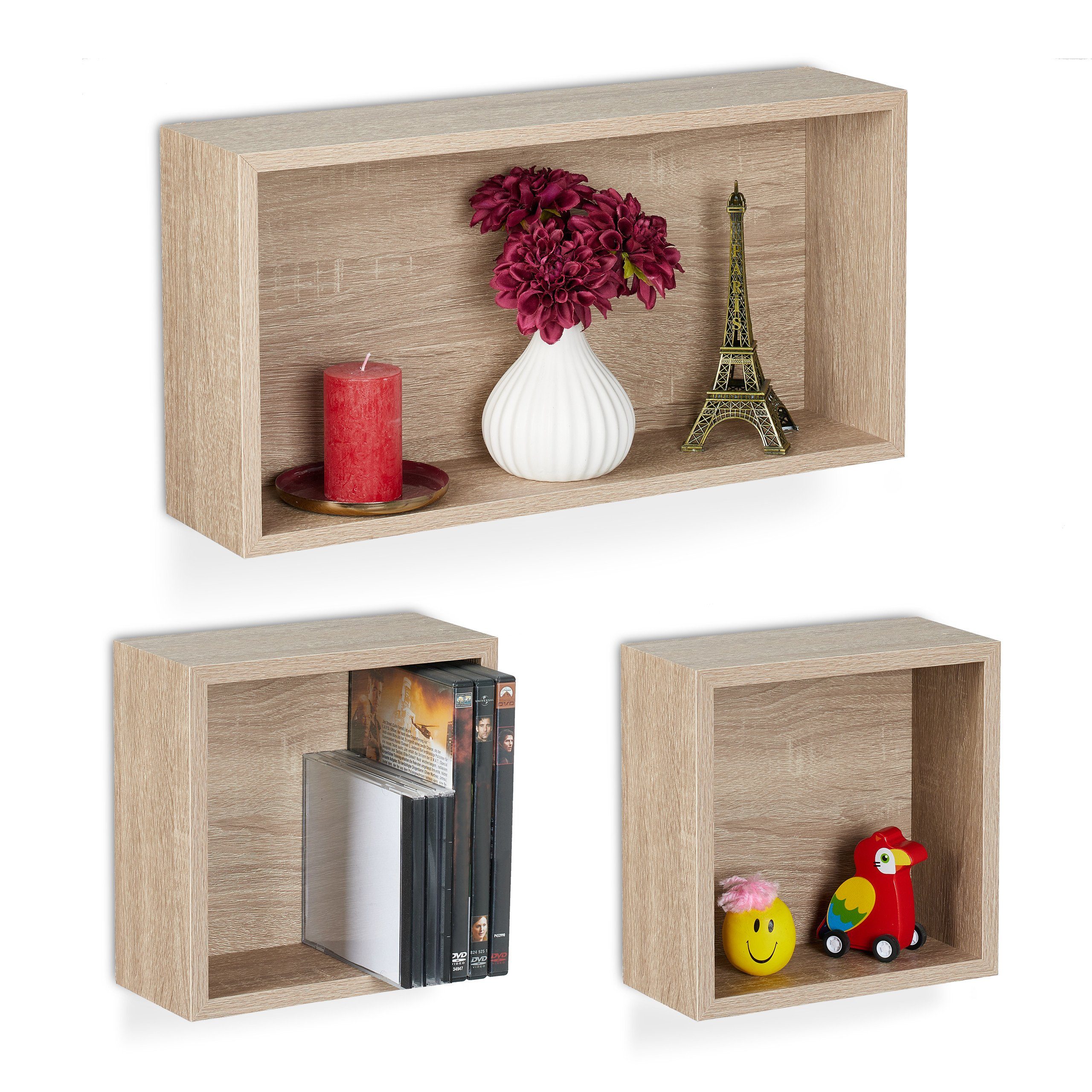 Relaxdays Wandregal 3er Set – Moderne Gitter-Design Würfel In Weiß, Je 15 Cm Tief, Aus Metall