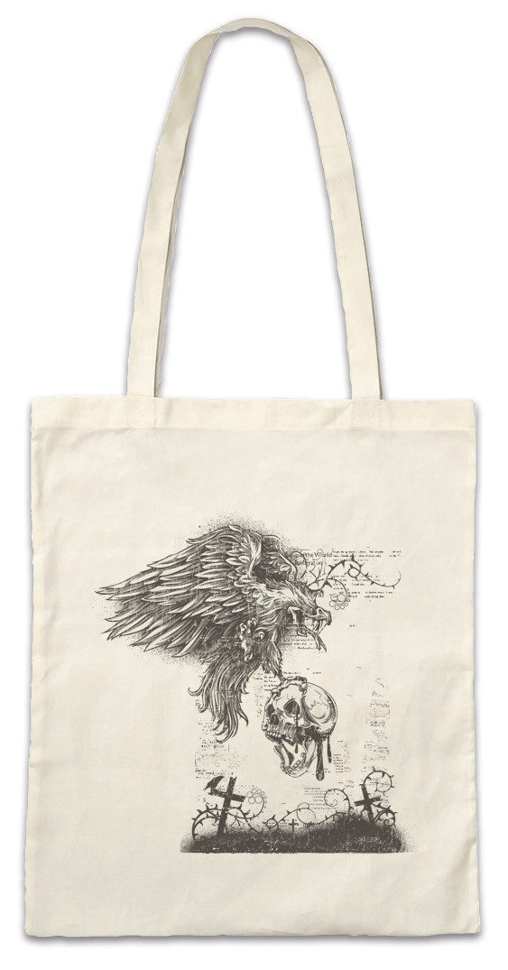 Beuteltasche Cemetery Vulture Skull Stofftasche Skull Skulls Schädel Totenkopf