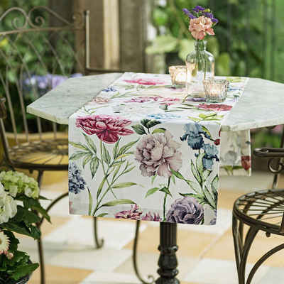 Home-trends24.de Tischläufer Tischläufer Blumen Tischdecke Tischdeko weiss