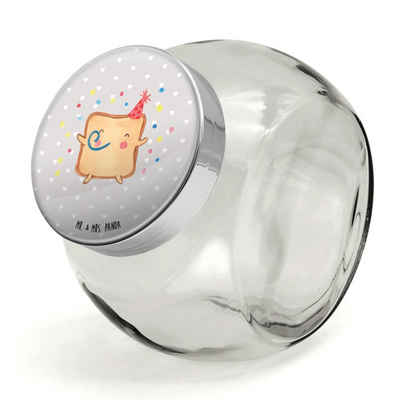 Mr. & Mrs. Panda Vorratsglas L 870ml Toast Party - Grau Pastell - Geschenk, Vorratsdose, Teedose, Premium Glas, (1-tlg), Designvielfalt