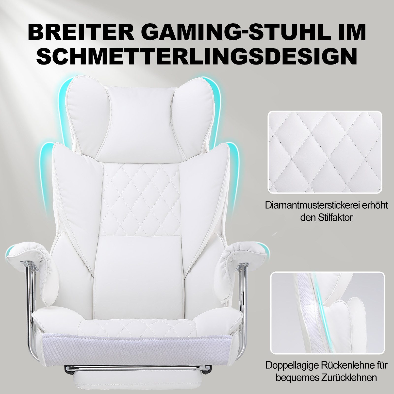 GTPLAYER Gaming-Stuhl Gaming Stuhl, Gamer Stuhl, Ergonomischer Bürostuhl Stoffoberfläche (Packung), Schreibtischstuhl Chefsessel mit Fußstütze höhenverstellbar  – Bild 4 von 5
