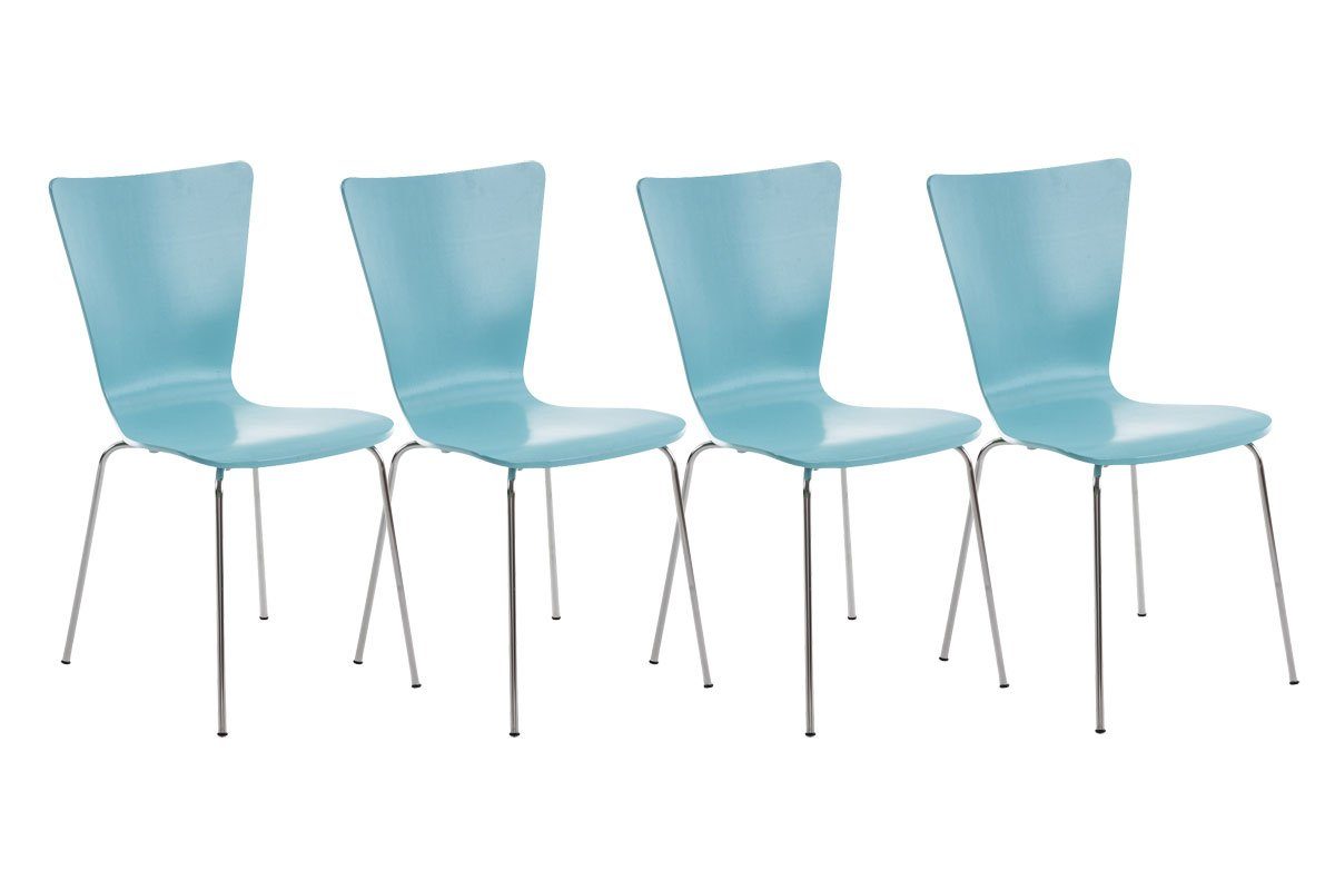 TPFLiving Besucherstuhl Jaron mit ergonomisch geformter Sitzfläche - Konferenzstuhl (Besprechungsstuhl - Warteraumstuhl - Messestuhl, 4 St), Gestell: Metall chrom - Sitzfläche: Holz hellblau