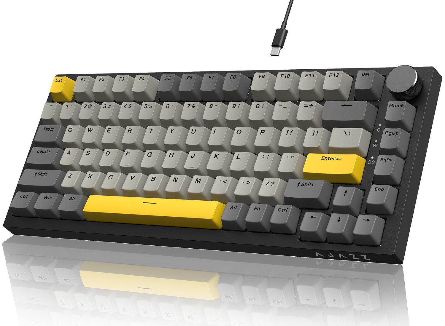 AJAZZ AK820 Mechanische Tastatur mit Knopf,75% ANSI-Layout Gaming-Tastatur (81 keys, improved seal assembly, hot-swap)