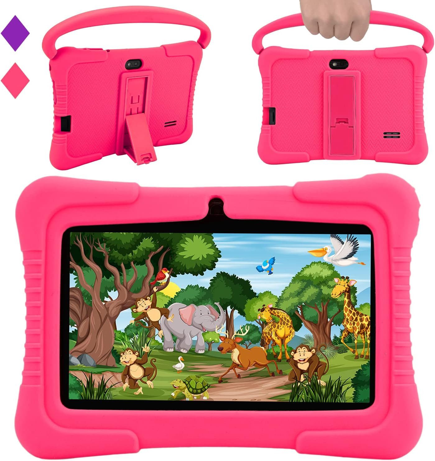 Veidoo Lerntablet V88 7 Zoll Android 2 GB RAM 32 GB IPS WLAN Bluetooth GPS Micro-SD 64GB, (Set, 5-tlg), iWawa Kinderschutz 1024x600 Quad-Core Videoanruf Silikonhülle Lernapps