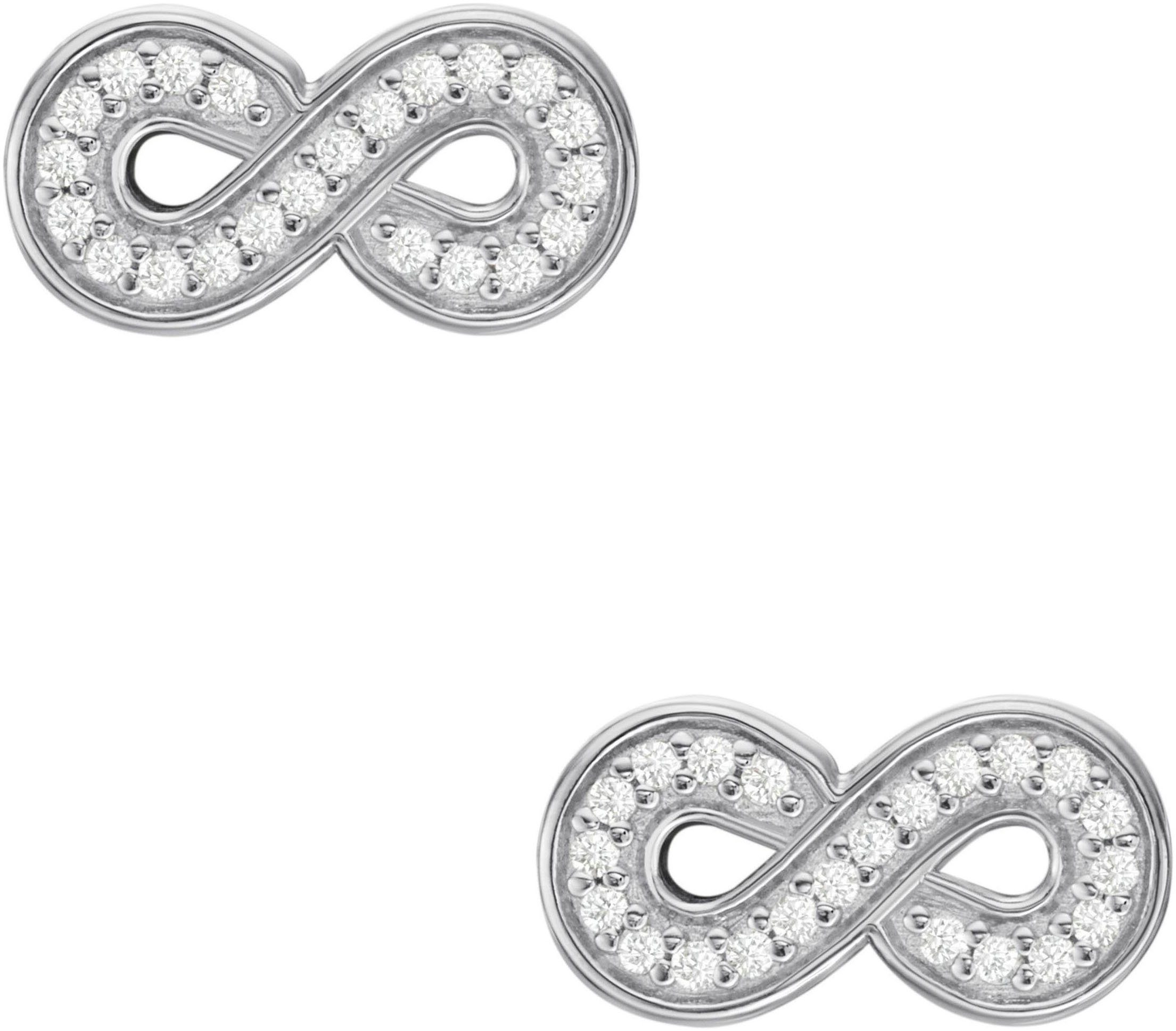 Fossil Ohrstecker-Set Schmuck Silber 925 STERLING Unendlichkeitsschleife/Infinity, mit Zirkonia (synth)