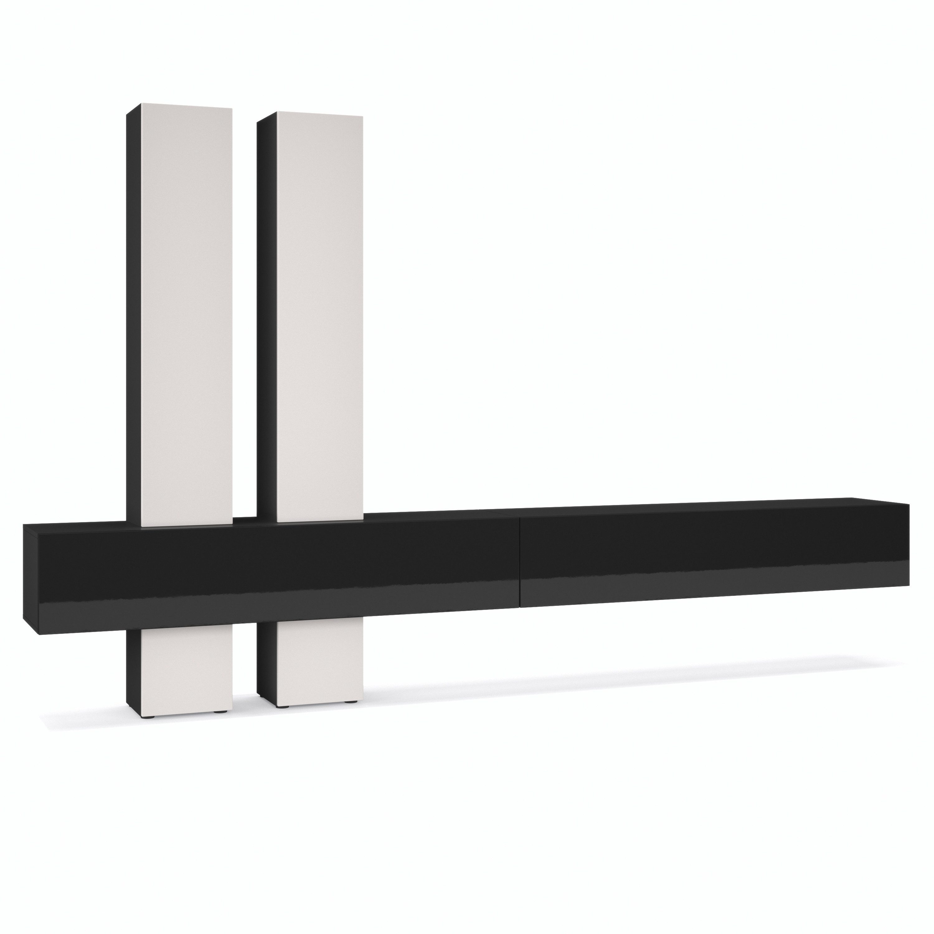 Vladon Wohnwand Moja, (Anbauwand, mit Rückwand mit 4 Türen und 2 Klappen), Schwarz / Cashmere (330 x 204 x 39 cm)