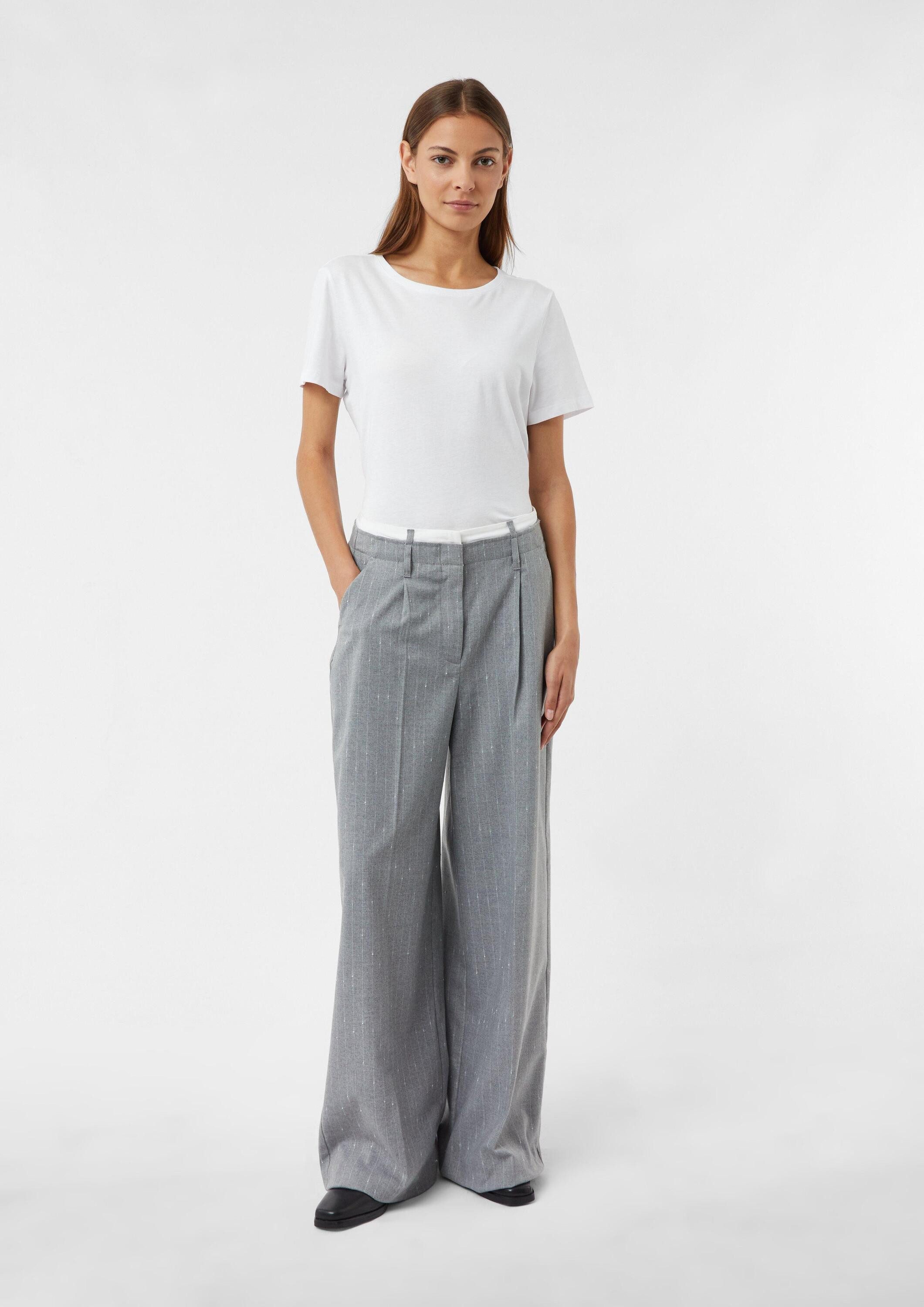 comma Chinos Hose Wide Leg-Nadelstreifenhose mit angesetztem weißen Bund