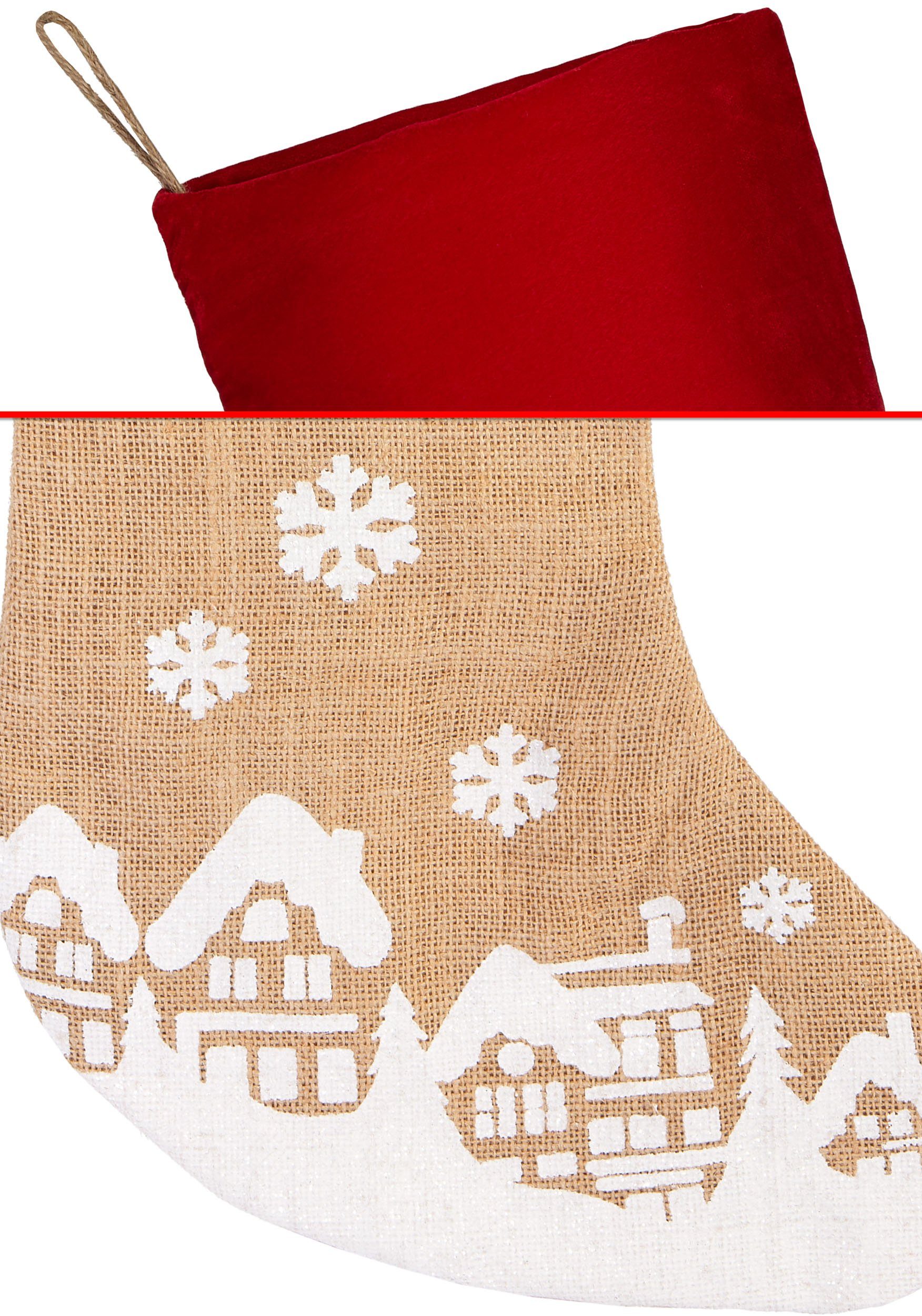 BRUBAKER Nikolausstiefel 3er Set Weihnachtsstrümpfe zum Befüllen und Aufhängen (Weihnachtssocken aus Jute in festlichen Designs, 3 St., Weihnachtsdeko), 52 cm große Nikolausstrümpfe für Weihnachten und Nikolaus
