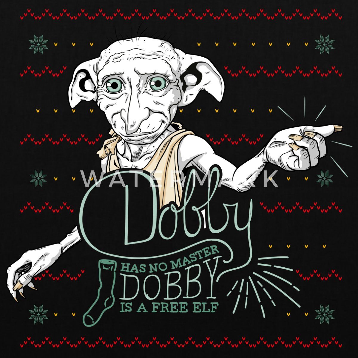 Spreadshirt Henkeltasche Harry Potter X-Mas Dobby Weihnachtself Stoffbeutel (1-tlg)