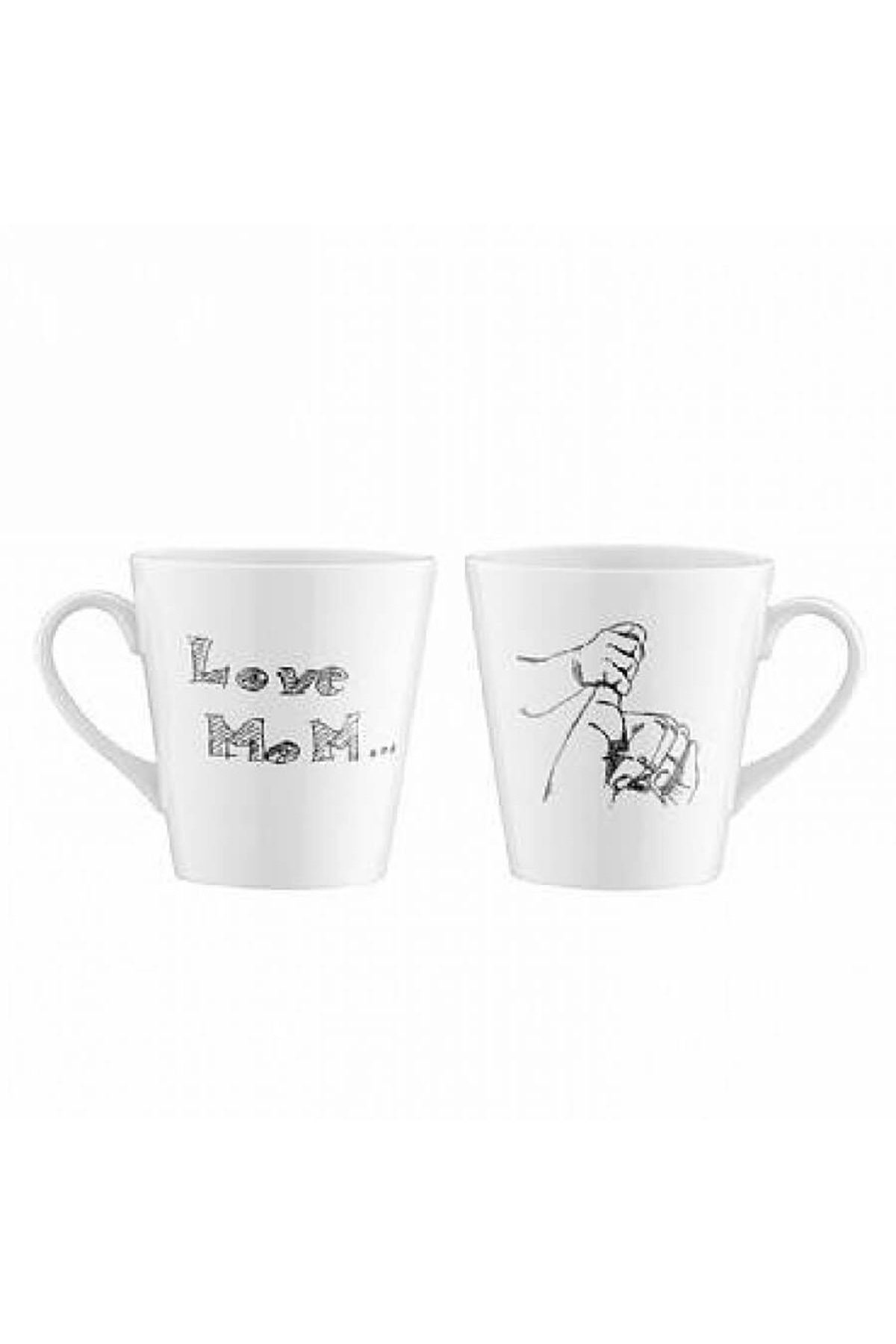 Kütahya Porzellan Tasse Kaffeetassen Set 2'er Love Mom - Mama's Liebling - Tolles Geschenk