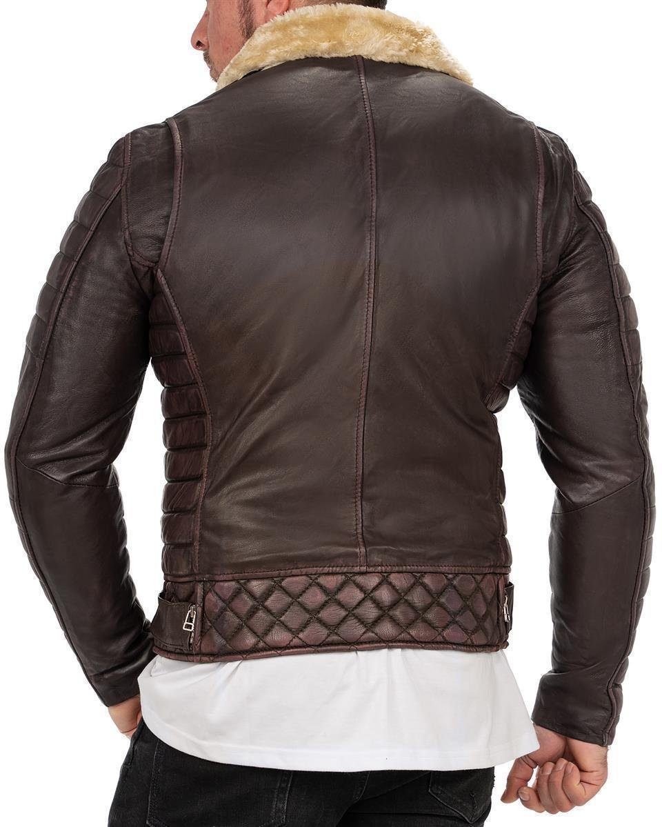 Steppmustern Herren gefüttert Jacke RS008 Bikerjacke mit braun (1-St) Kunstleder Reichstadt